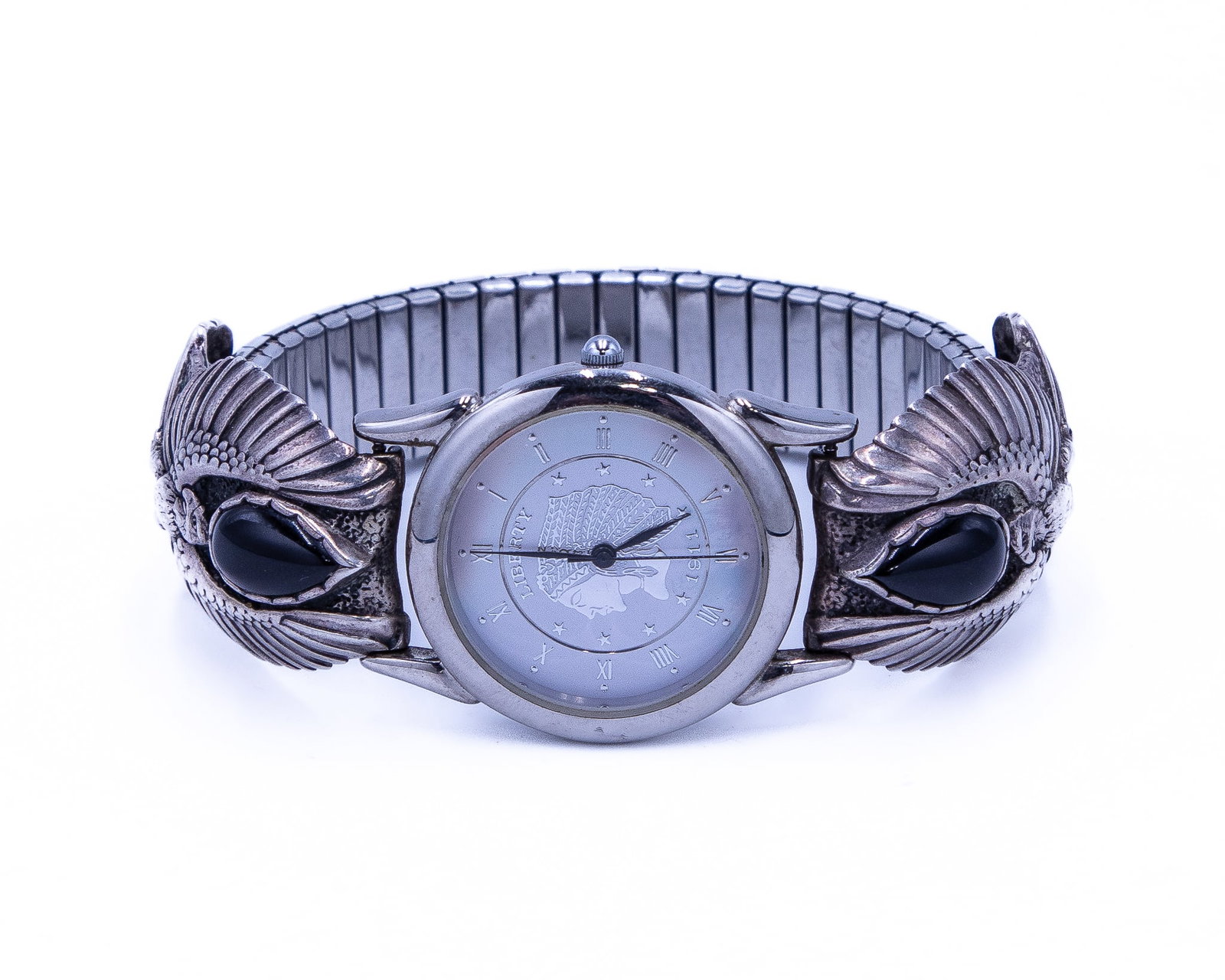 Vintage Southwest Traditions GMP100 Onyx Sterling Stainless Watch: Vintage Southwest Traditions GMP100 Onyx Sterling Stainless Watch 79g-Japan Watch