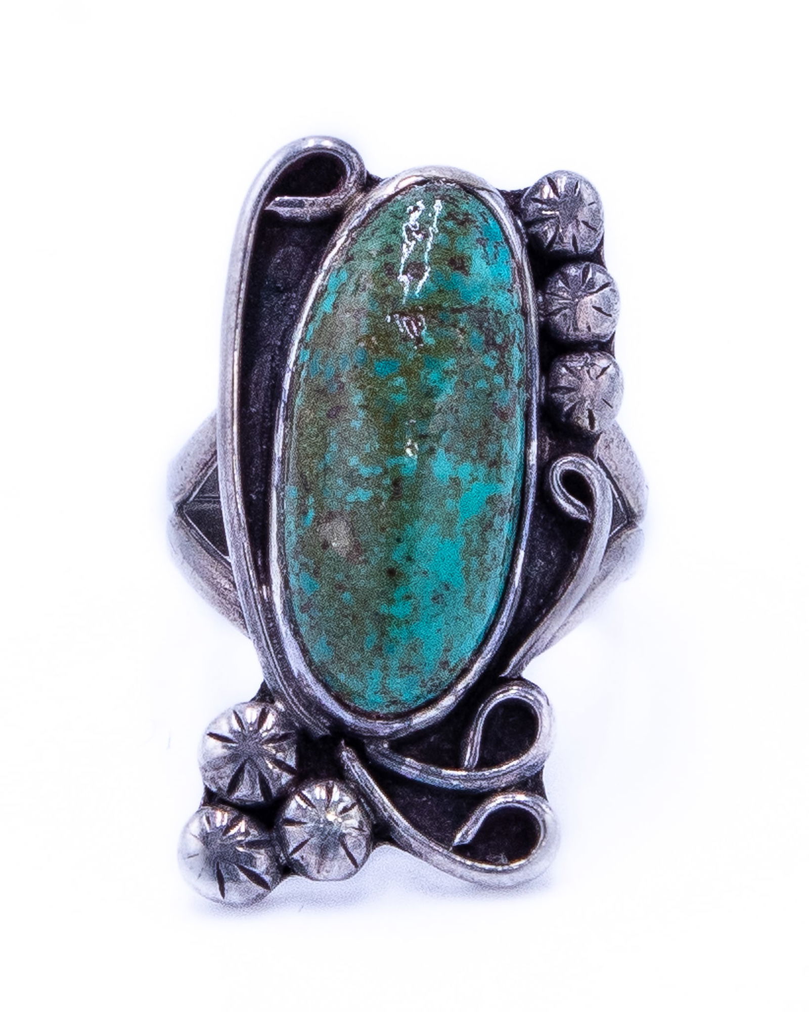 Vintage Navajo Green Turquoise Sterling Ring Sz 6.5 (1 of 5)