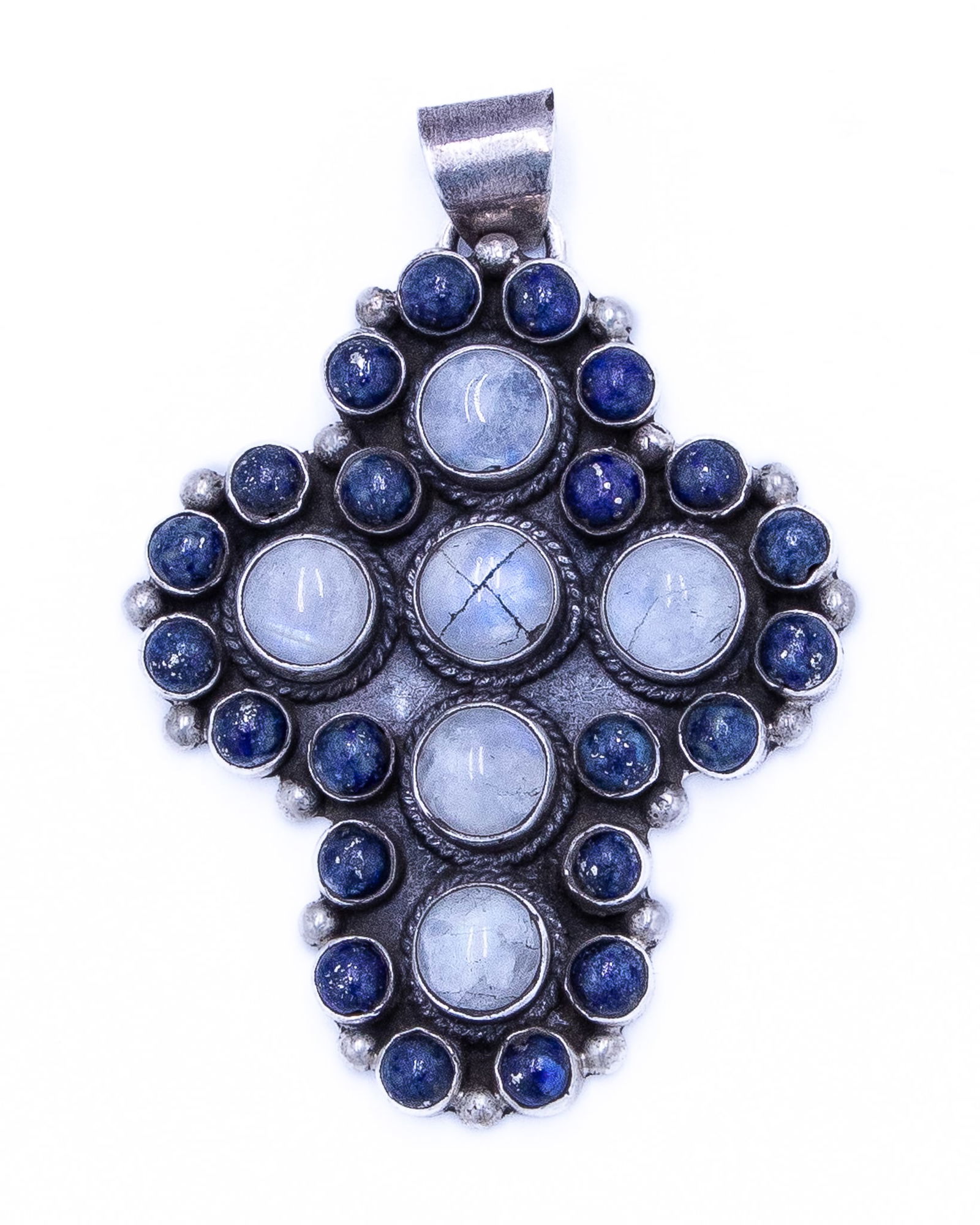 Signed S Navajo Moonstone Lapis Cross Pendant (1 of 3)