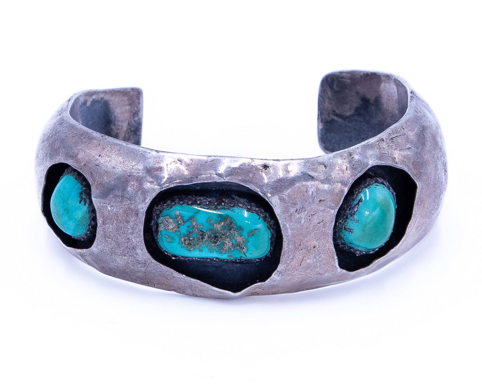 Vintage Navajo Turquoise Sterling Shadow Box Cuff Bracelet (1 of 6)
