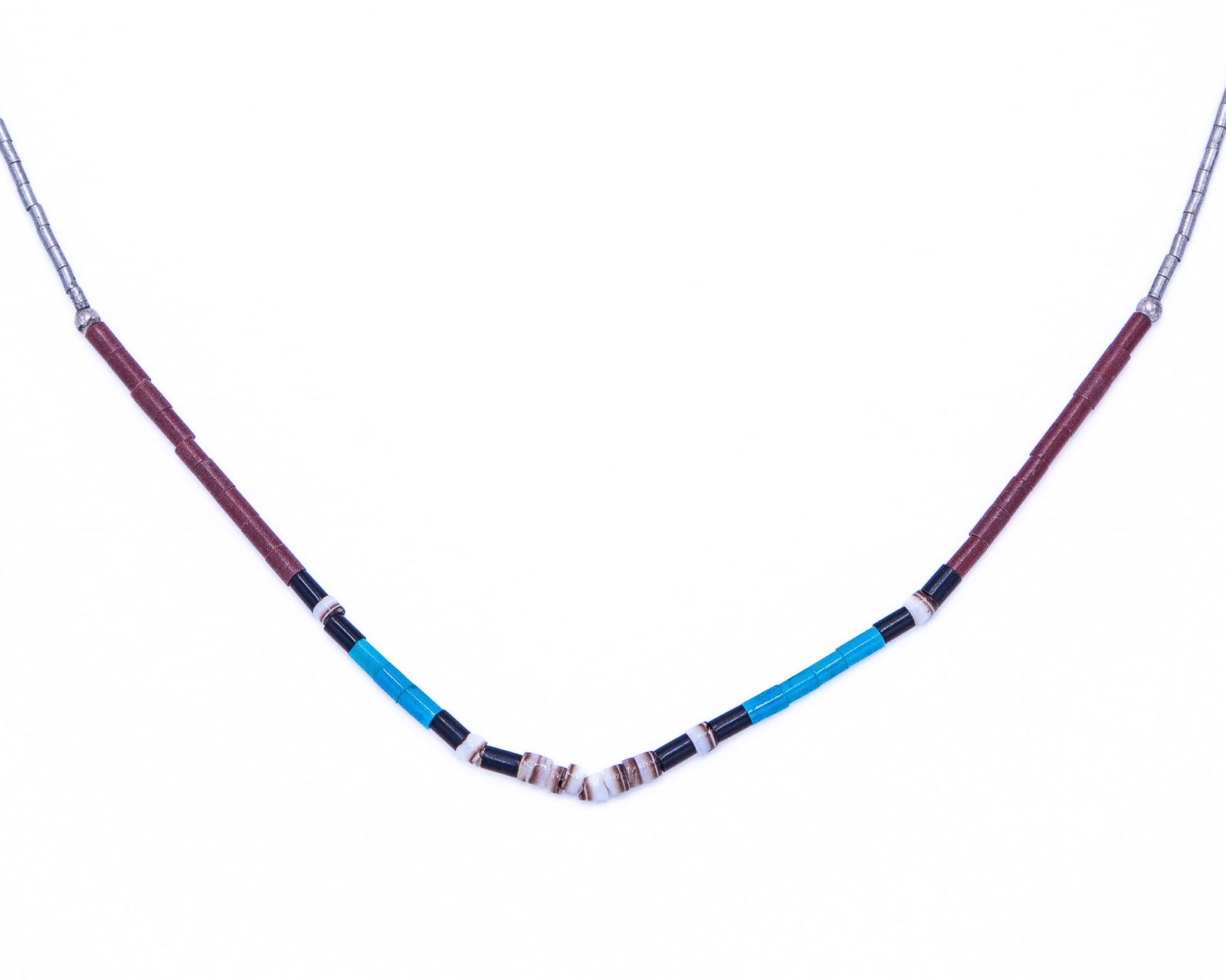 Native American Coral Turquoise Shell Liquid Sterling Silver Necklace (1 of 5)