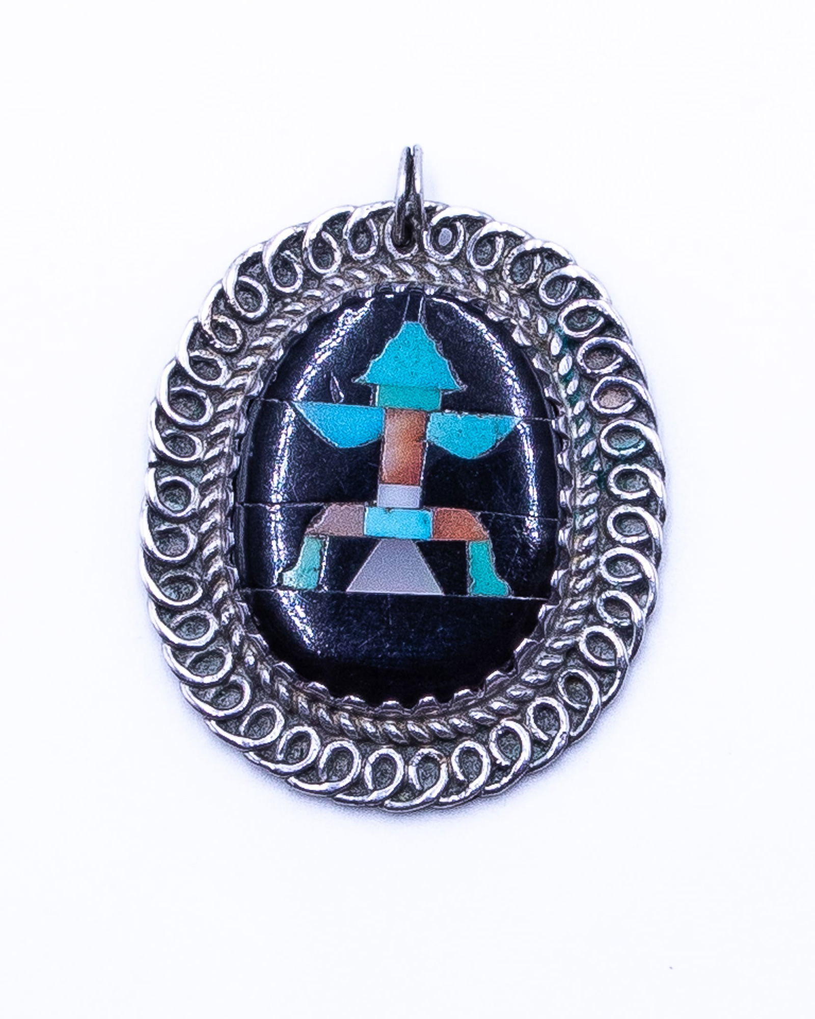 Vintage Zuni 1940s John Gordon Leak Multi Stone Sterling Knifewing Inlay Pendant (1 of 3)
