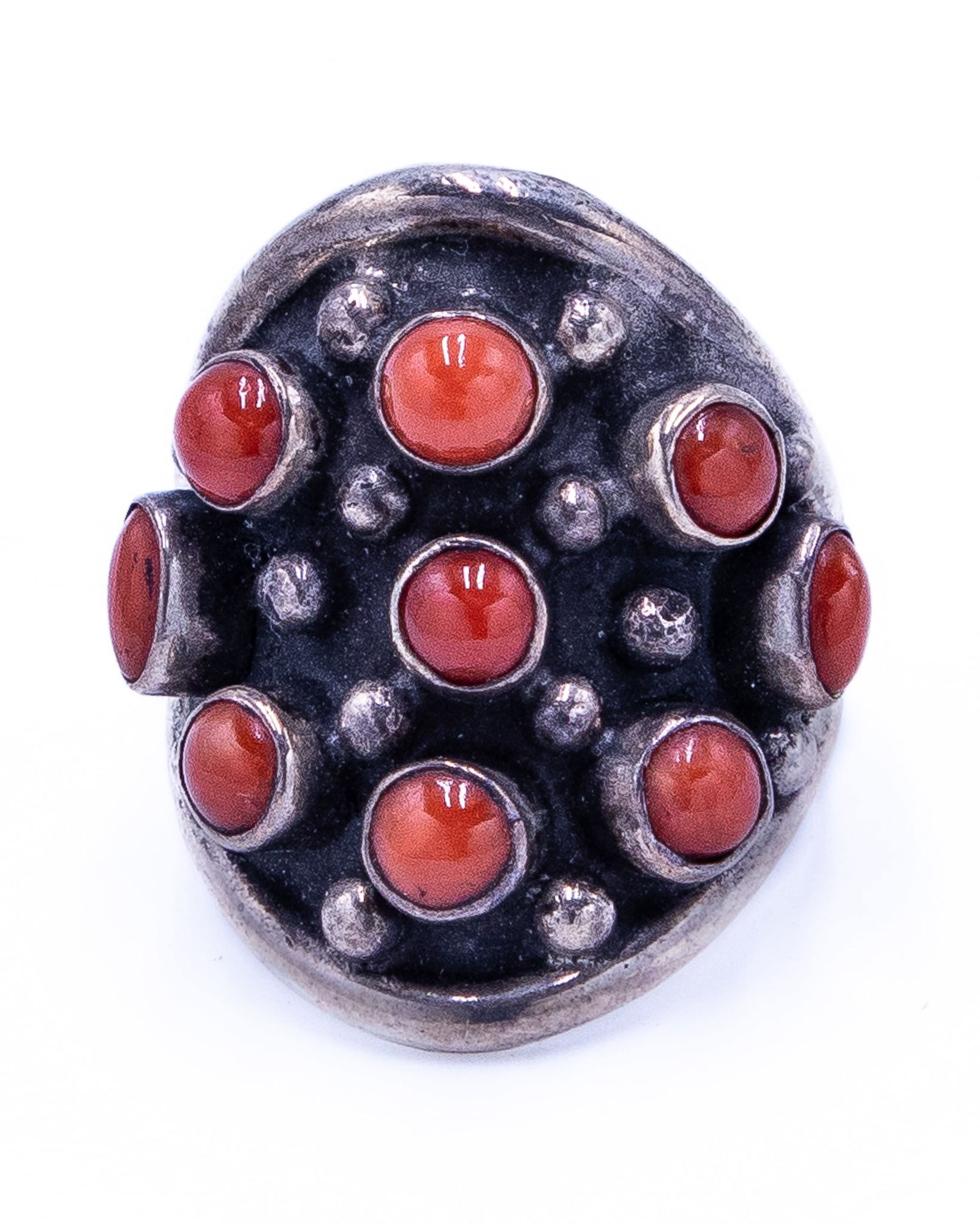 Vintage Navajo Mediterranean Coral Sterling Knuckle Ring Sz 9.25 (1 of 5)