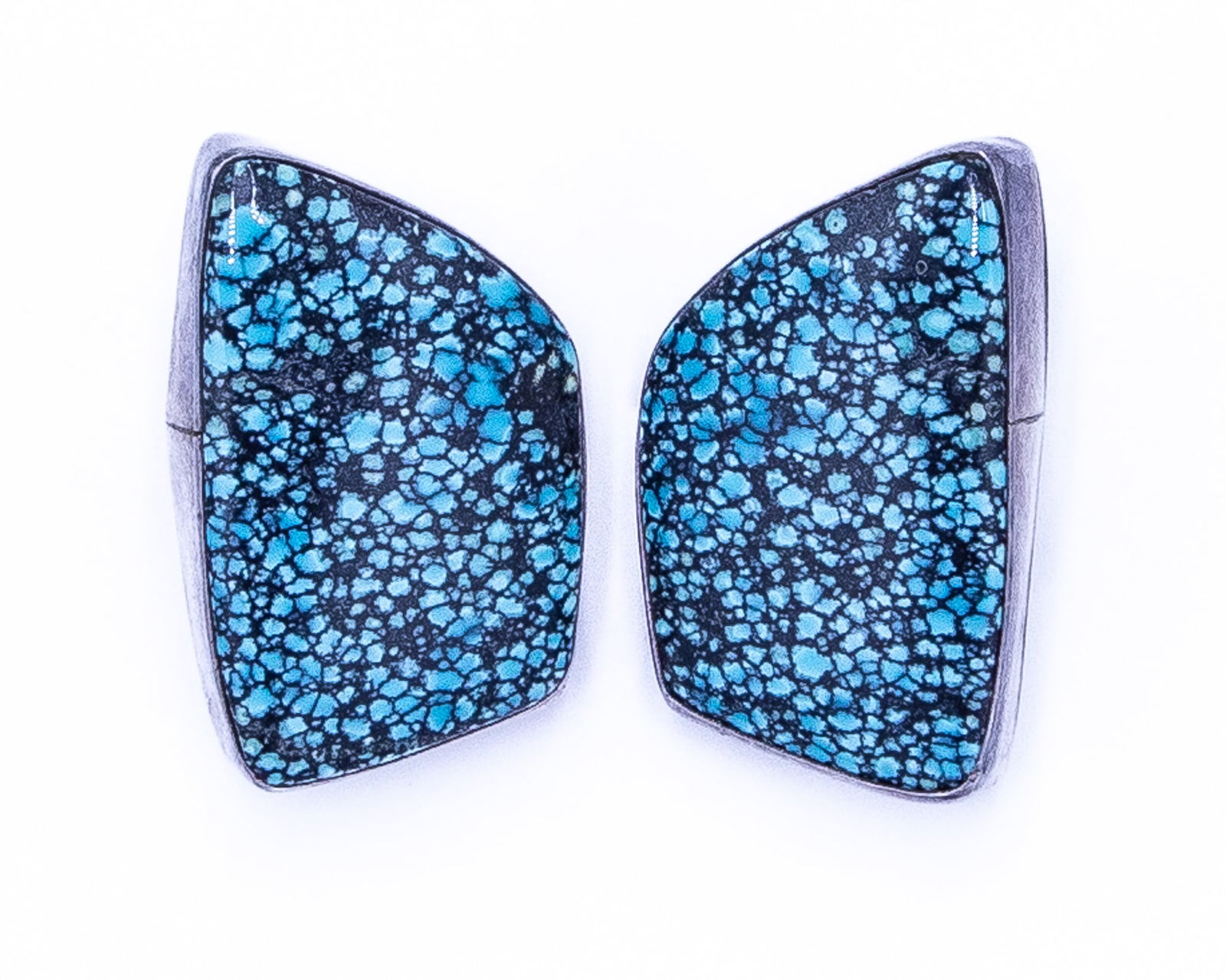 Vintage Navajo Spiderweb Turquoise Sterling Clip On Earrings (1 of 4)