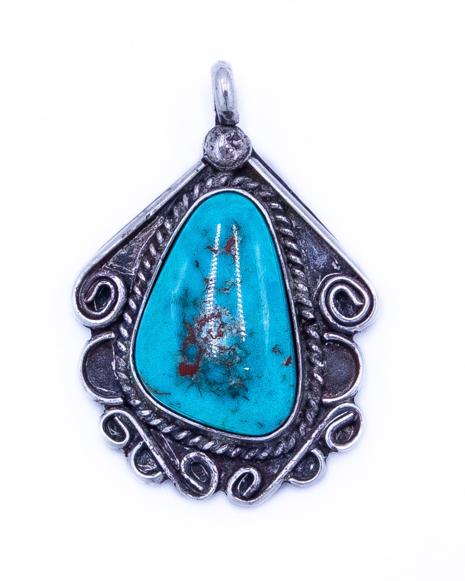Vintage Navajo Turquoise Sterling Shadow Box Pendant: Vintage Navajo Turquoise Sterling Shadow Box Pendant 12g