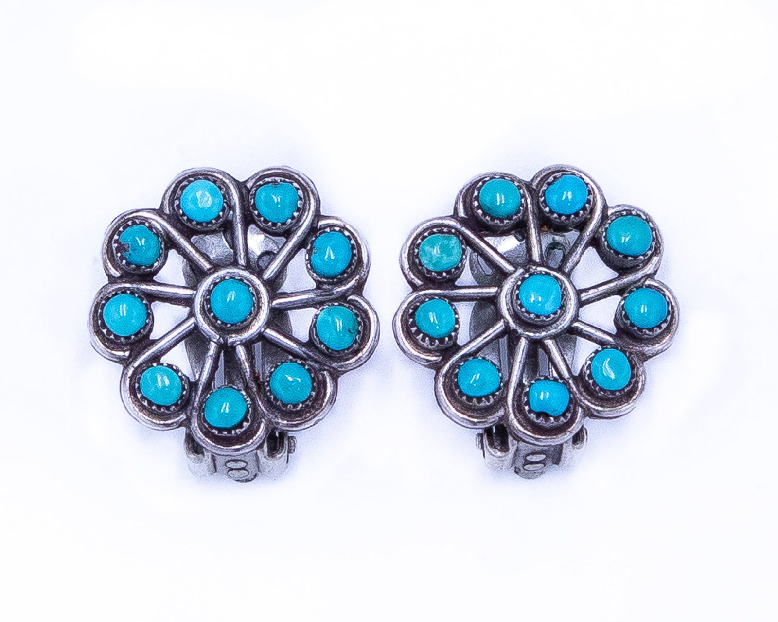 Navajo Snake Eye Turquoise Sterling Clip On Earrings: Navajo Snake Eye Turquoise Sterling Clip On Earrings 5g