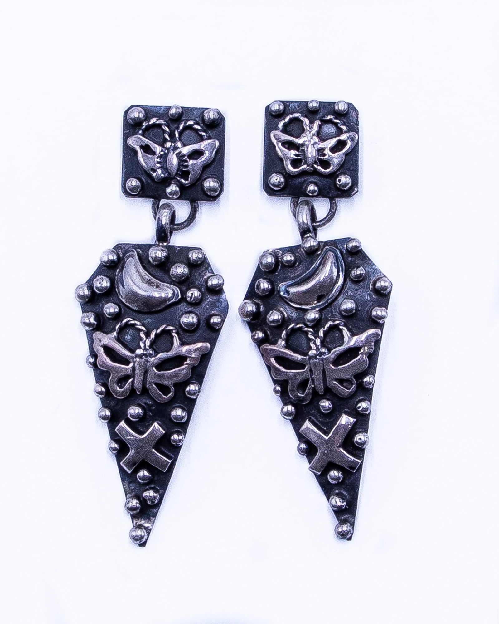 Emer Thompson Navajo Sterling Butterfly Crescent Moon Sky Drop Earrings (1 of 2)