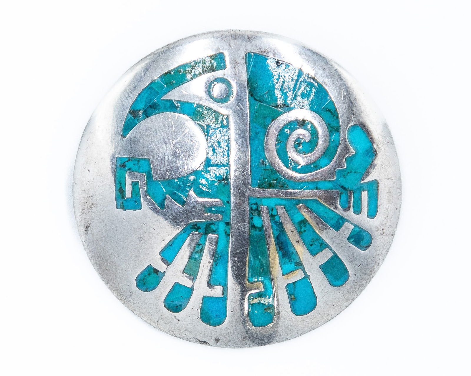 Signed Taxco Sterling Aztec Brooch Pendant (1 of 4)