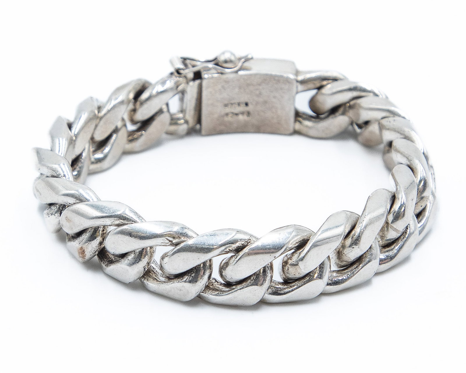 Signed TA-01 Taxco Sterling Cuban Chain Bracelet: Signed TA-01 Taxco Mexico Heavy Sterling Cuban Chain Bracelet 172g