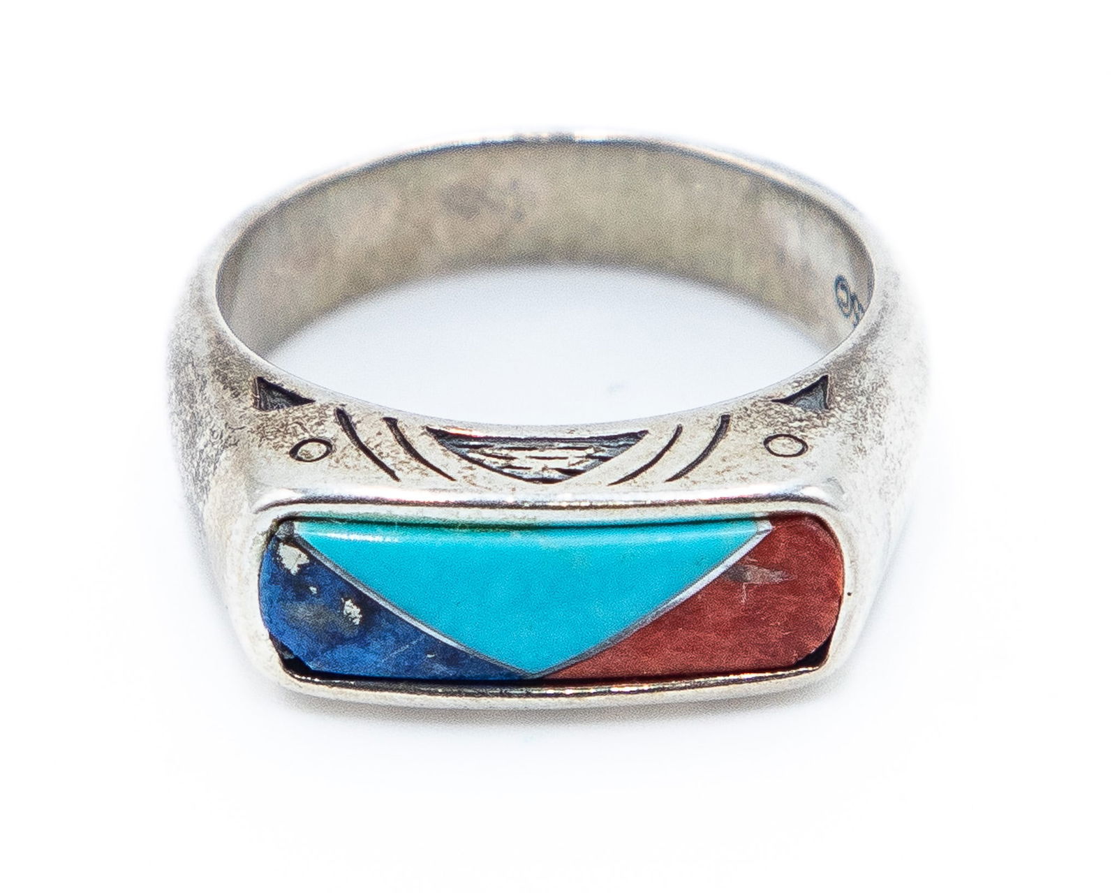 Relios Coral Turquoise Lapis Inlay Ring Sz 6.75 (1 of 6)