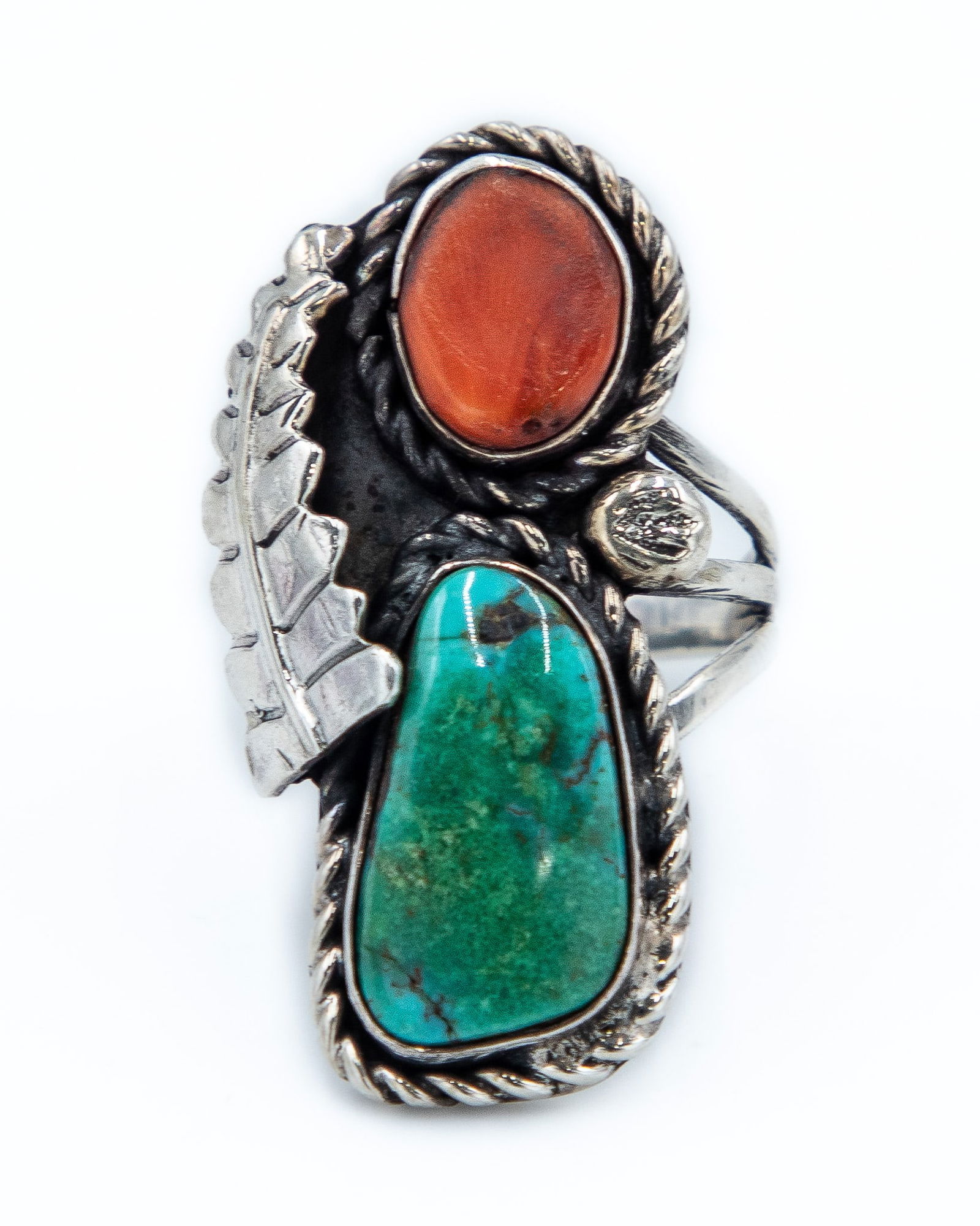 Navajo Coral Turquoise Sterling Ring Sz 7.25 (1 of 5)