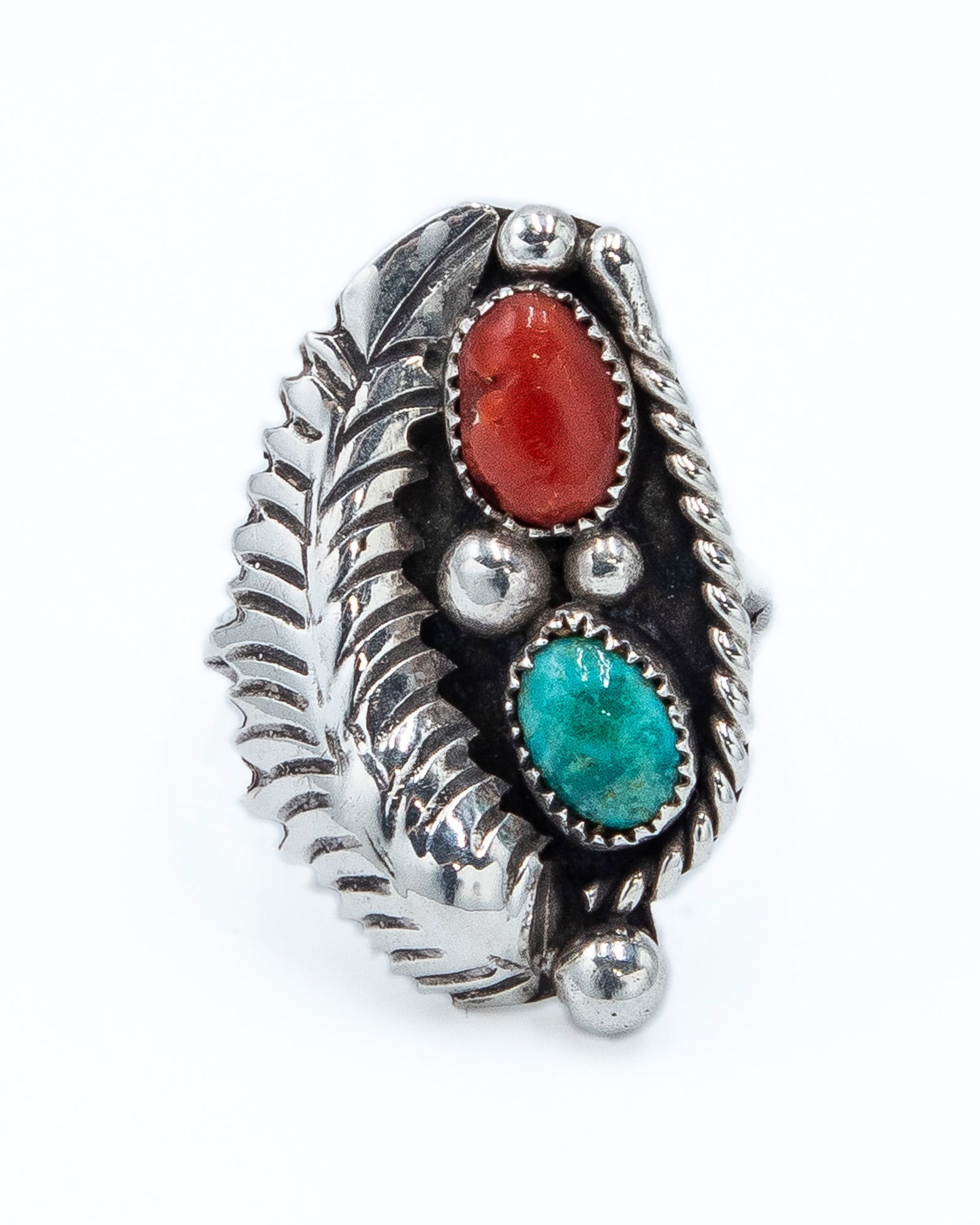 Tom Hawk Navajo Coral Turquoise Sterling Ring Sz 6 (1 of 6)
