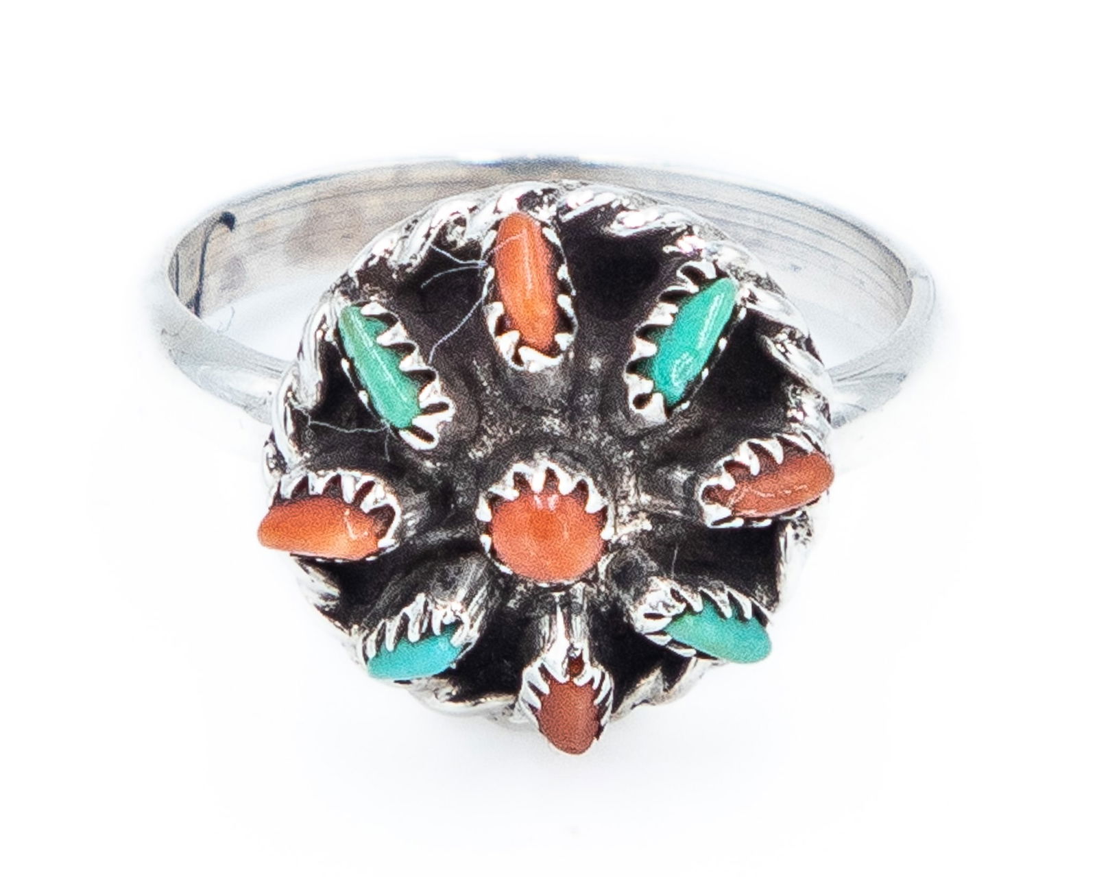 Signed JHK Coral Turquoise Sterling Ring (1 of 6)