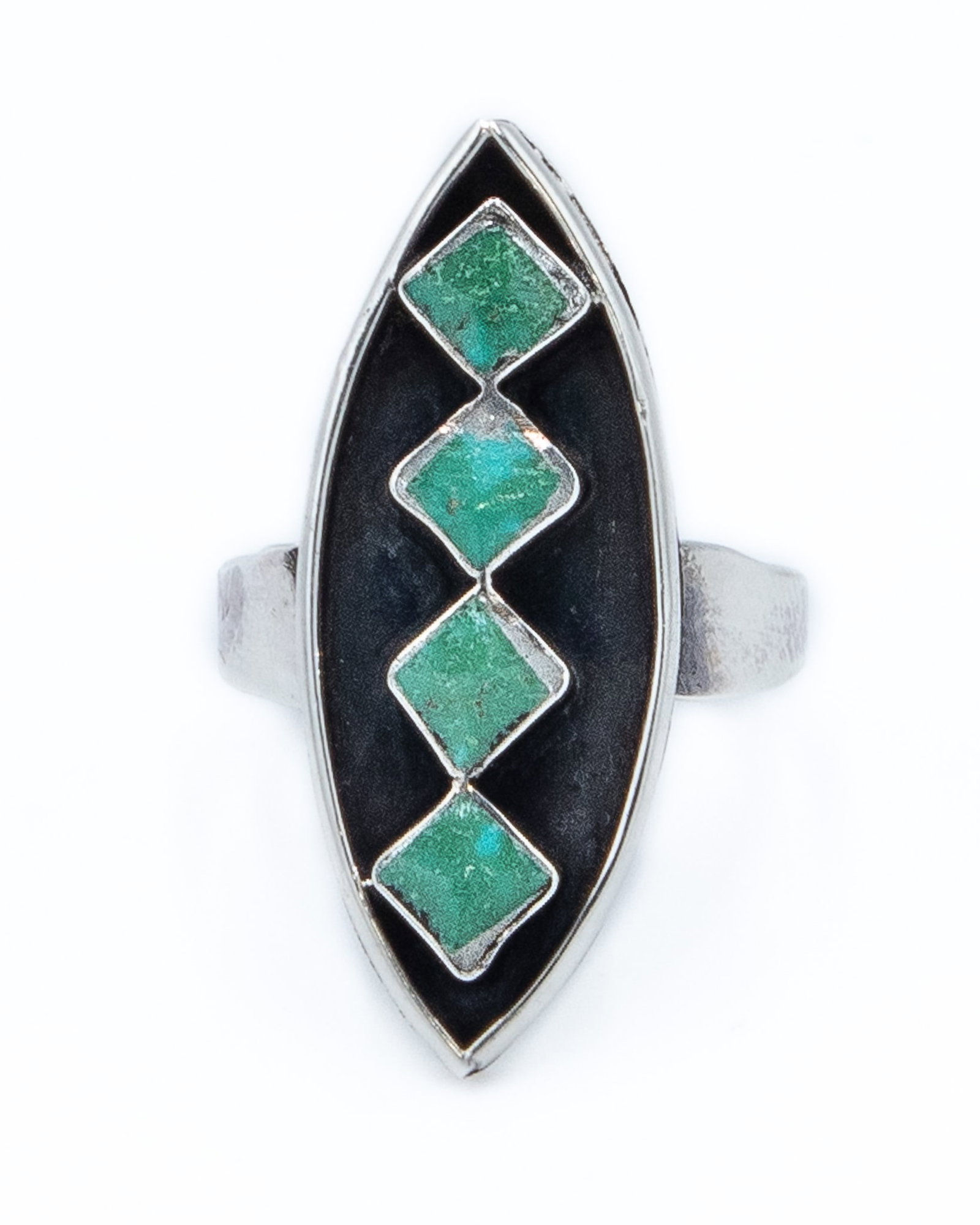 Navajo Turquoise Sterling Shadow Box Ring Sz 6.5: Navajo Turquoise Sterling Shadow Box Ring Sz 6.5, 3.5g