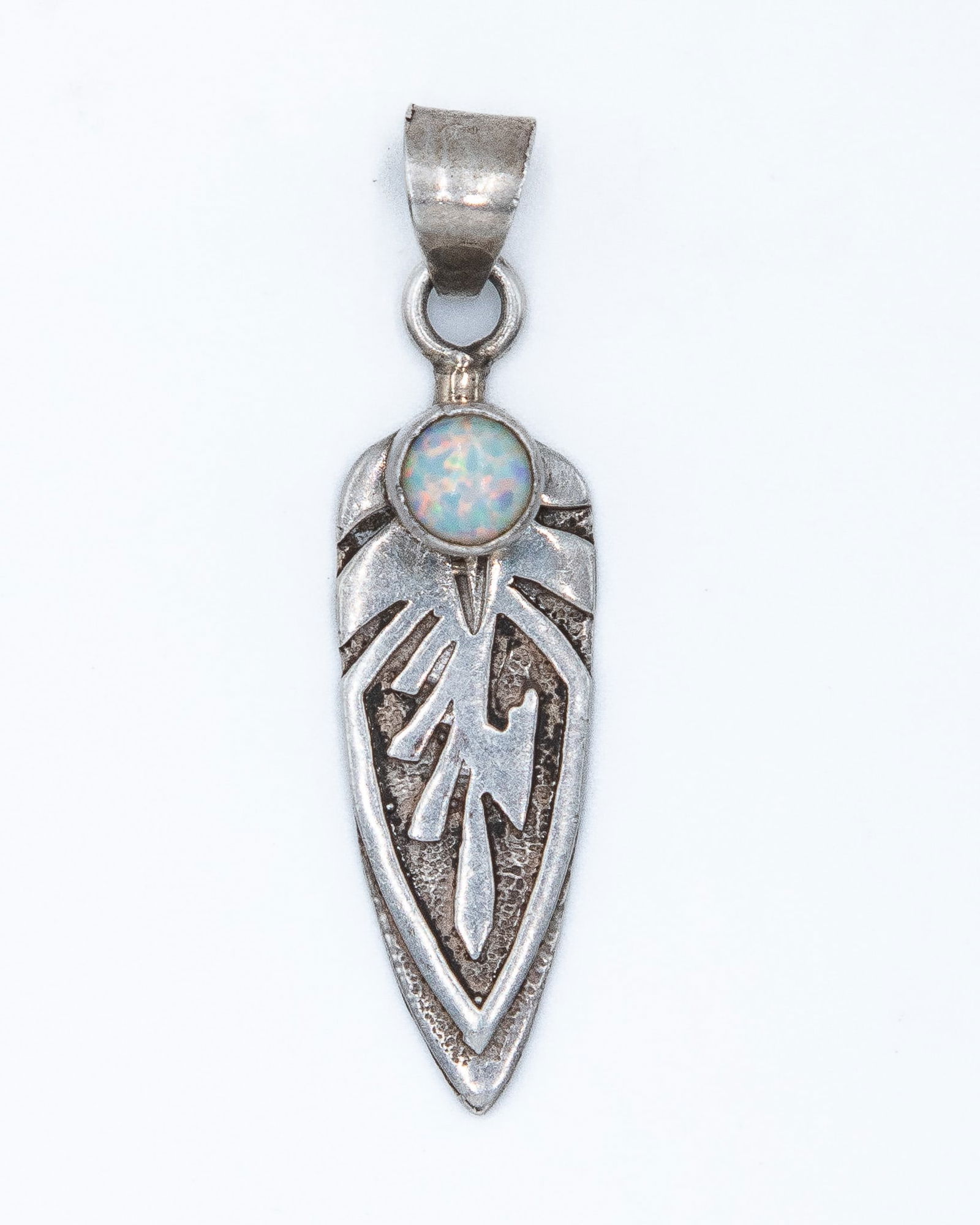 Signed Navajo Opal Sterling Feather Pendant (1 of 4)