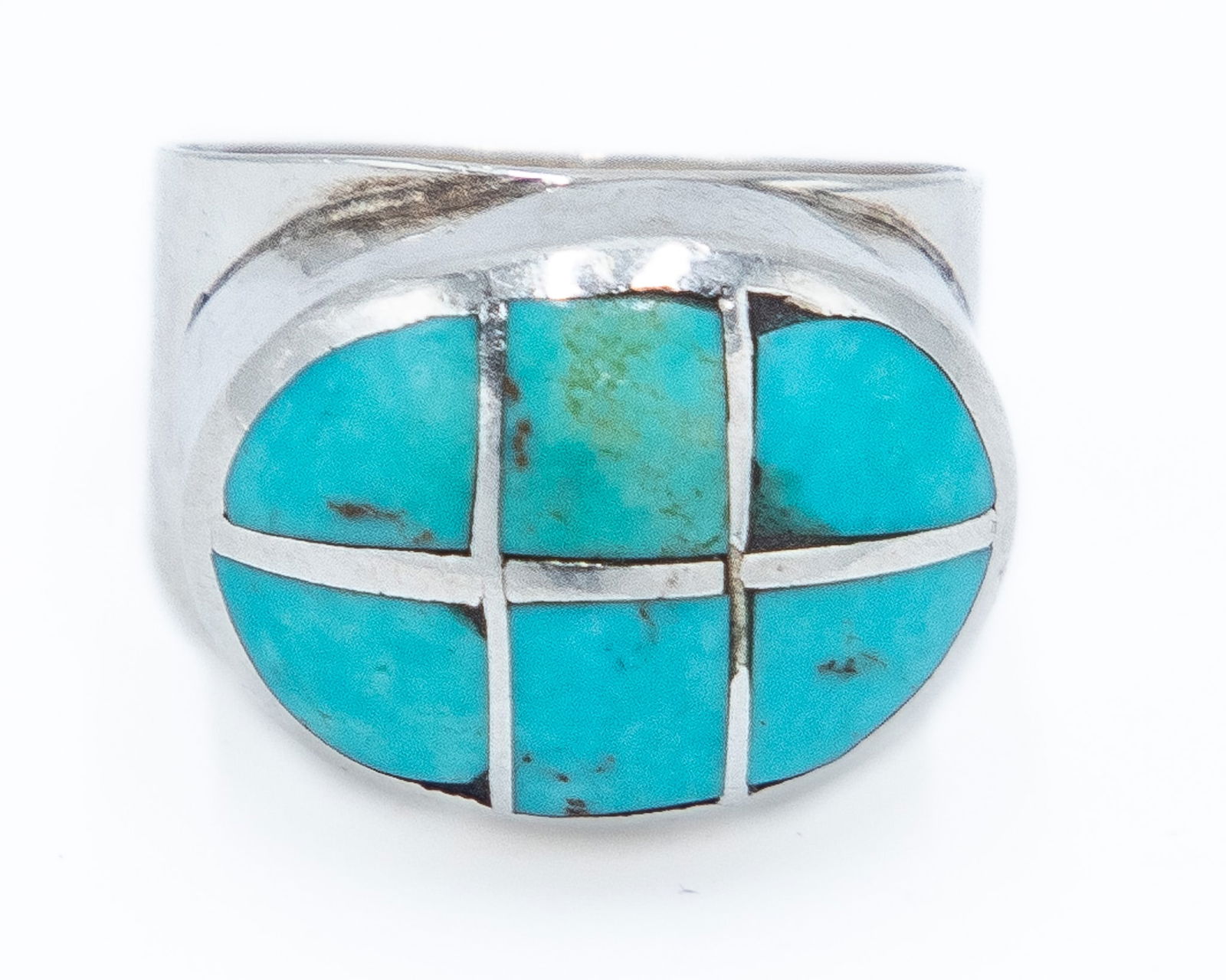 Vintage Zuni Turquoise Sterling Inlay Ring Sz 6 (1 of 5)