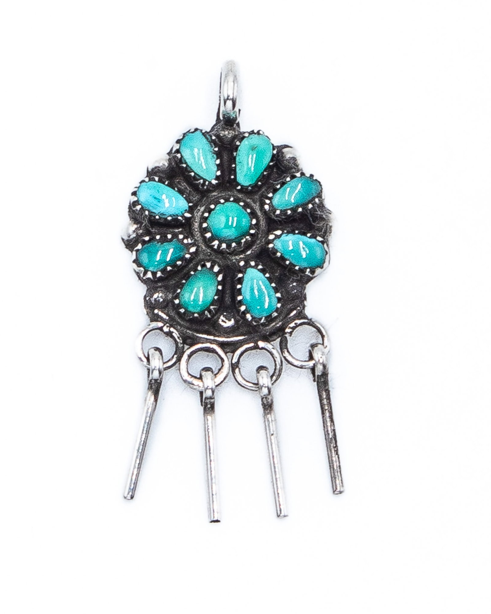 Sam Poblano Zuni Turquoise Sterling Pendant: Sam Poblano Zuni Green Blue Turquoise Sterling Pendant 2.5g