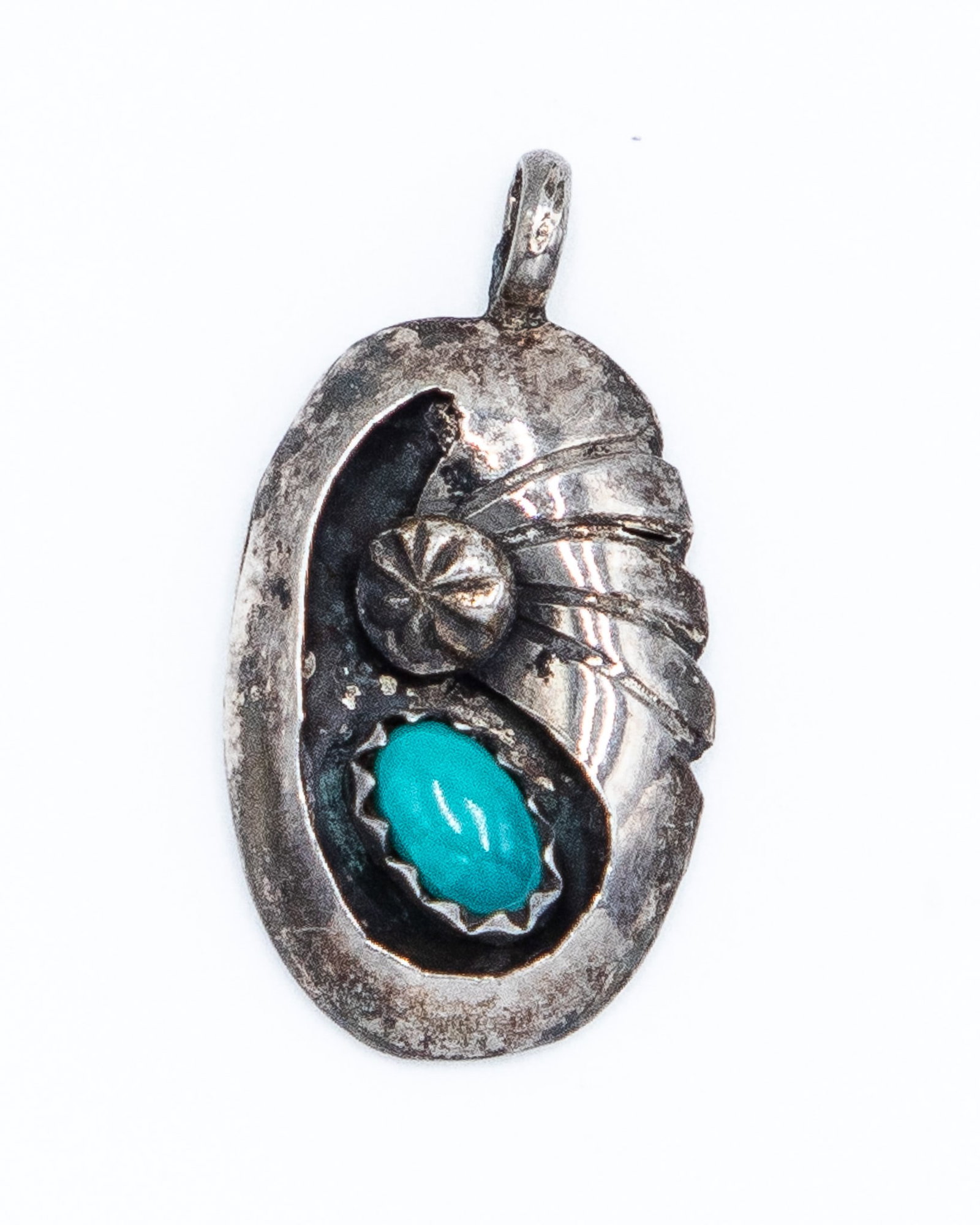Navajo Turquoise Sterling Shadow Box Pendant: Vintage Navajo Turquoise Sterling Shadow Box Pendant 1.5g