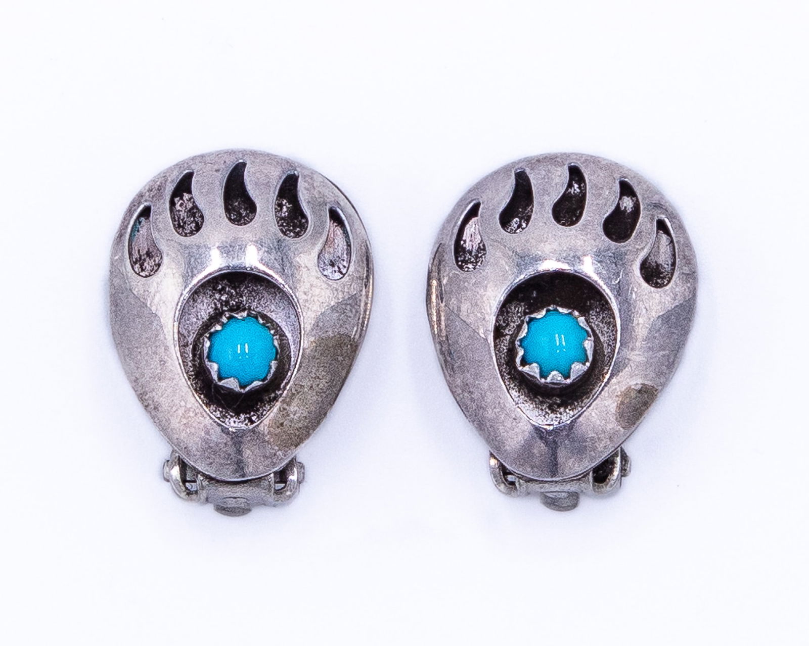 Navajo Turquoise Sterling Bearpaw Earrings (1 of 3)