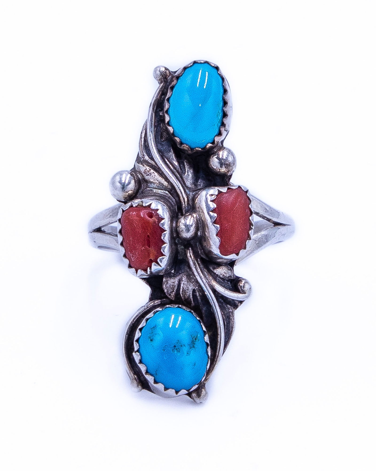 Jamison Kee Navajo Coral Turquoise Sterling Ring (1 of 6)