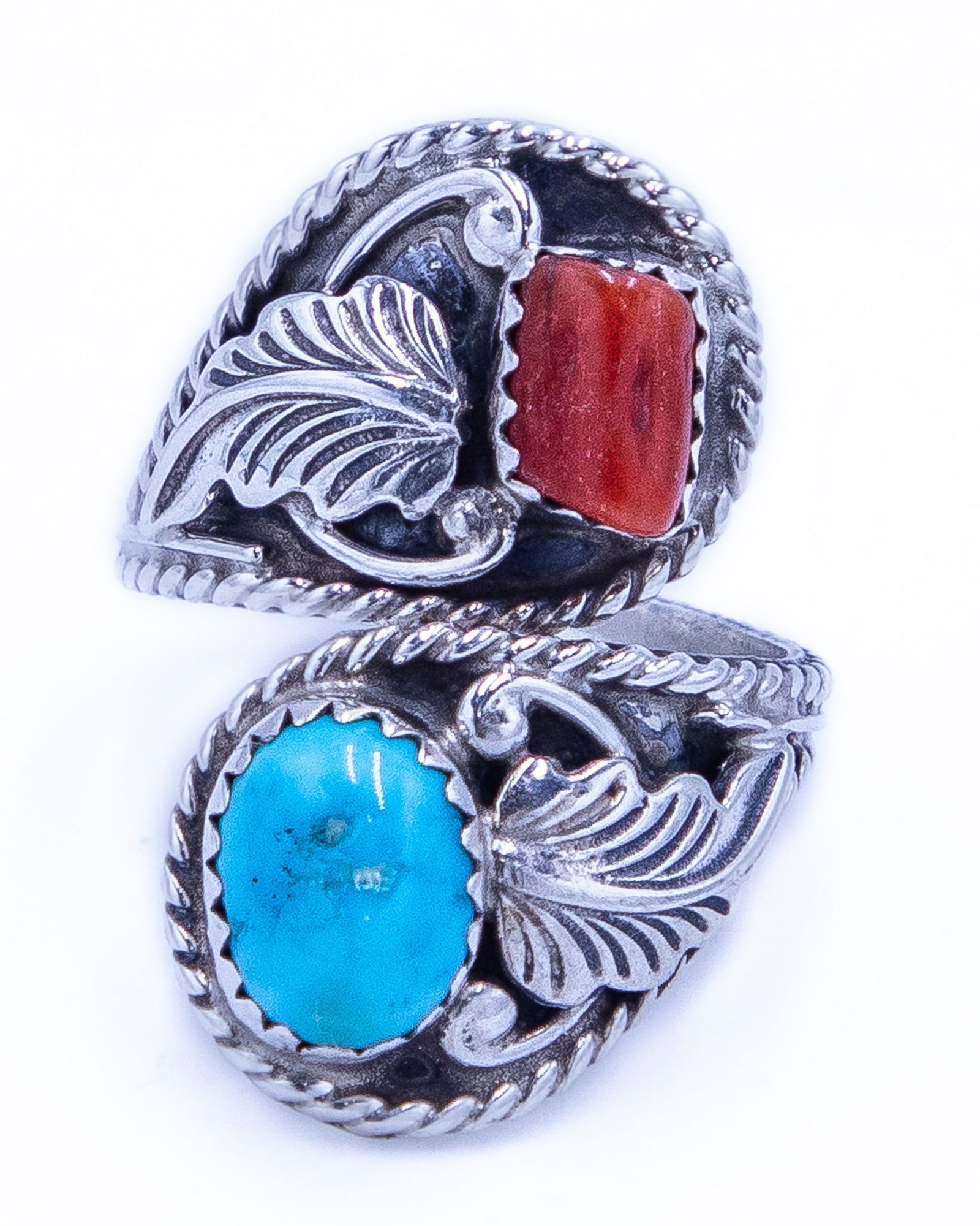 Jamison Kee Navajo Coral Turquoise Sterling Ring (1 of 6)