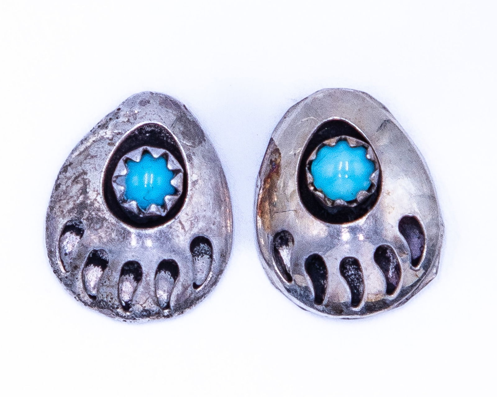 Navajo Turquoise Sterling Bearpaw Earrings (1 of 3)