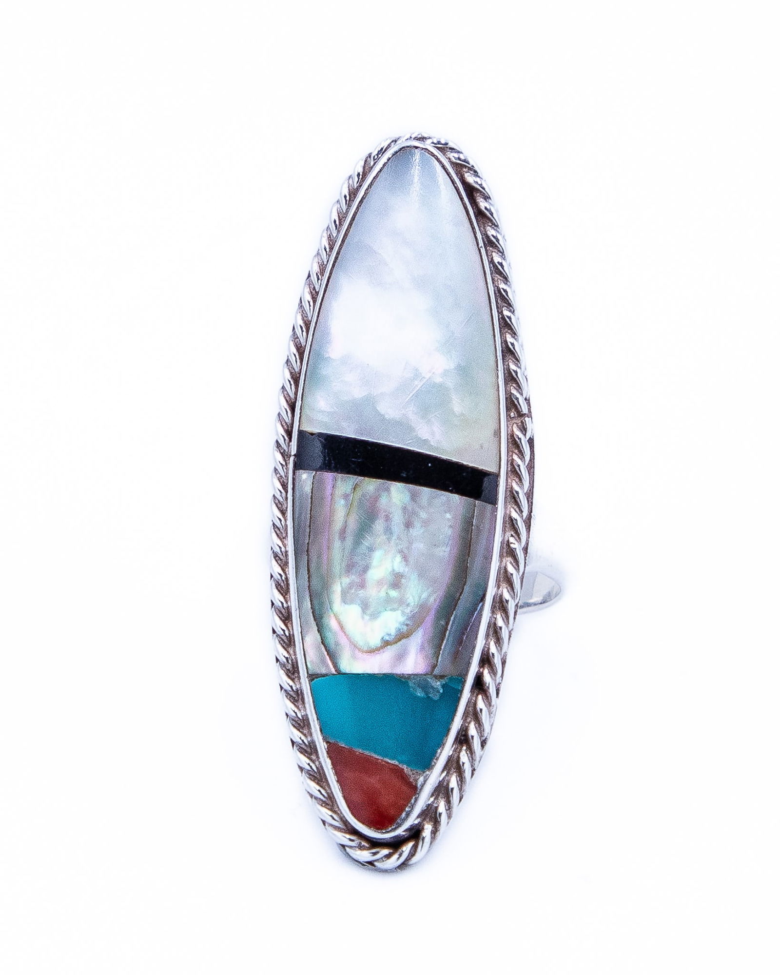 Vintage Zuni Multi Stone Sterling Inlay Ring Sz 5 (1 of 6)