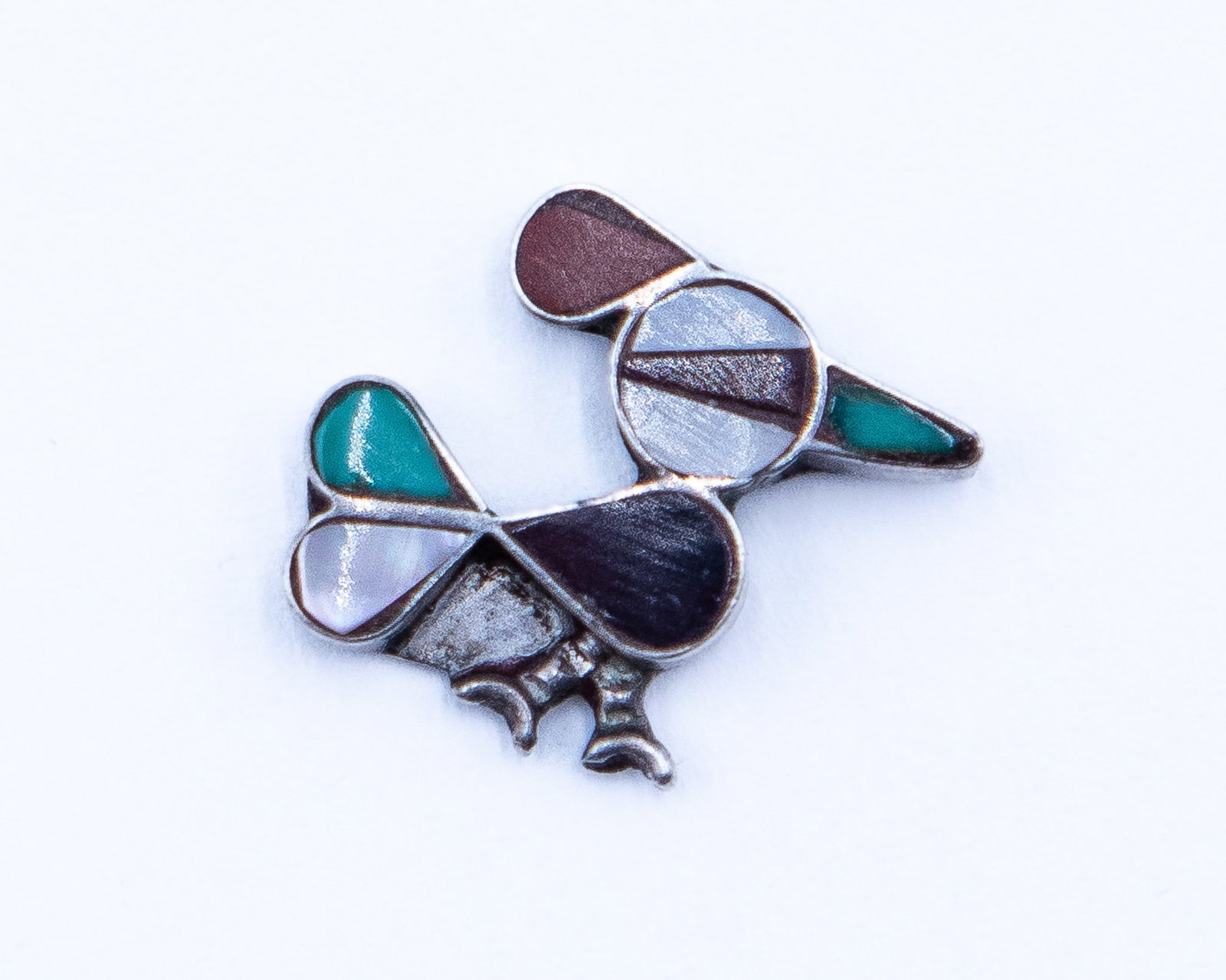 Zuni Multi Stone Sterling Bird Single Earring: Vintage Zuni Multi Stone Sterling Bird Single Earring 1g-Coral, Mother of Pearl, Onyx, Turquoise