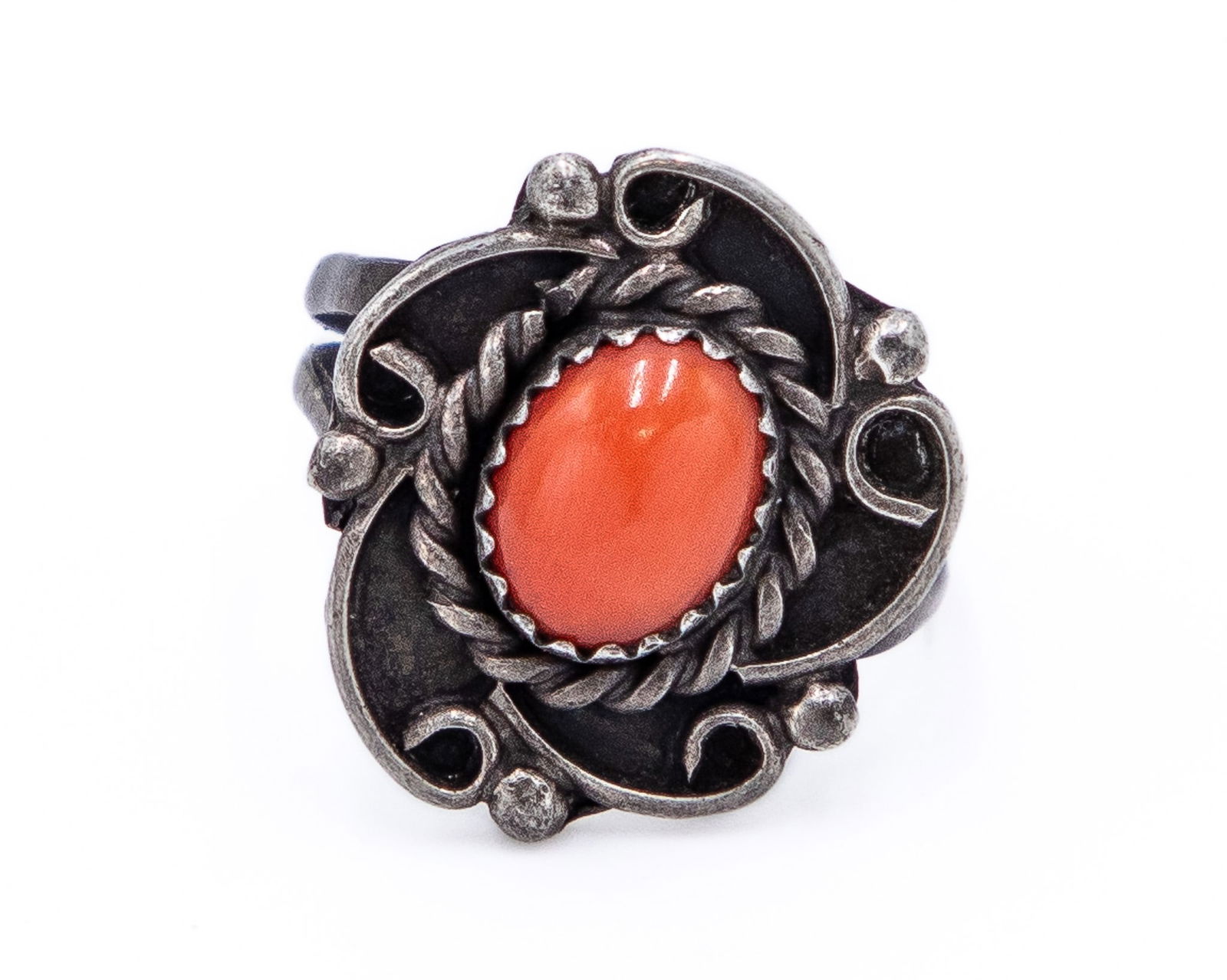 Vintage Navajo Coral Sterling Ring Sz 6.5 (1 of 5)