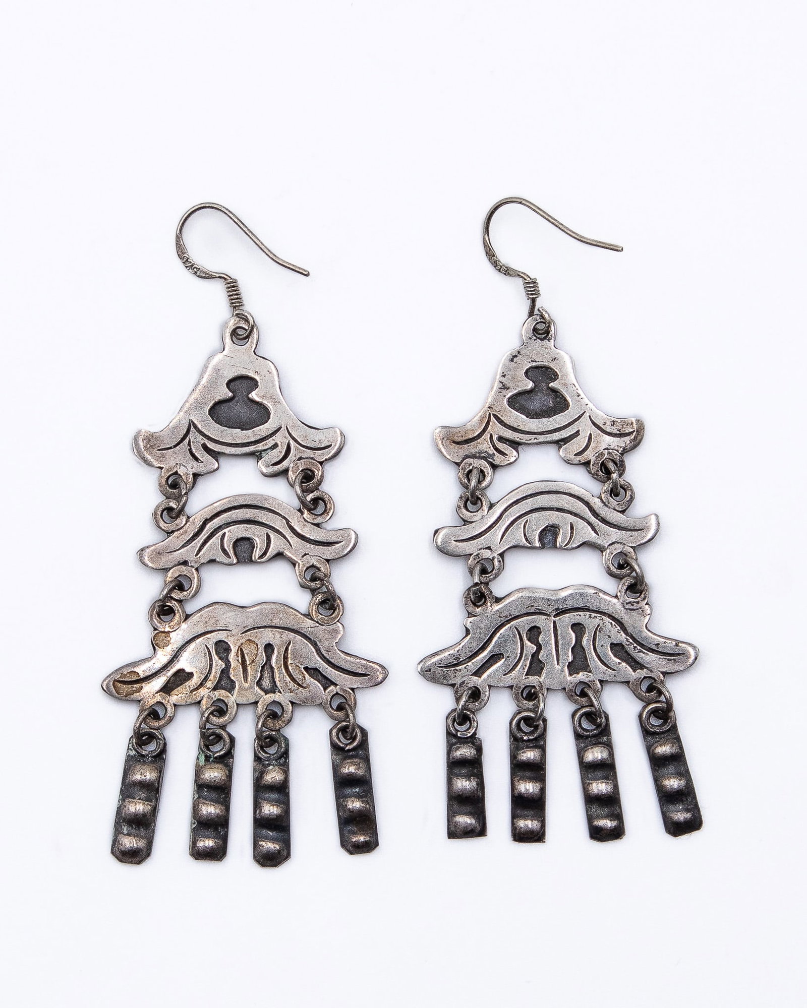 Vintage Mexico Sterling Chandelier Hook Earrings: Vintage Mexico Sterling Chandelier Hook Earrings 10.5g