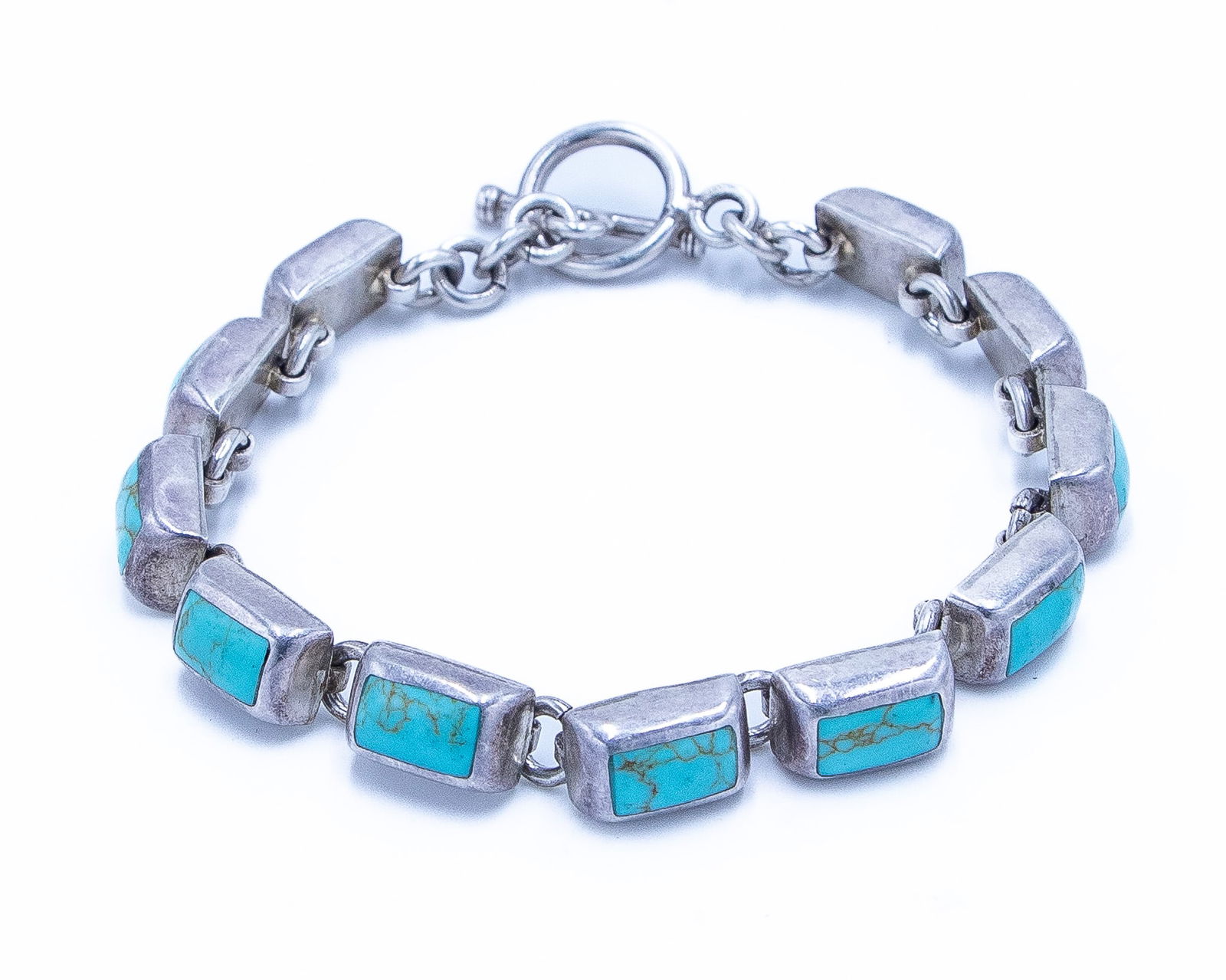 Mexico Turquoise Sterling Toggle Clasp Bracelet (1 of 8)