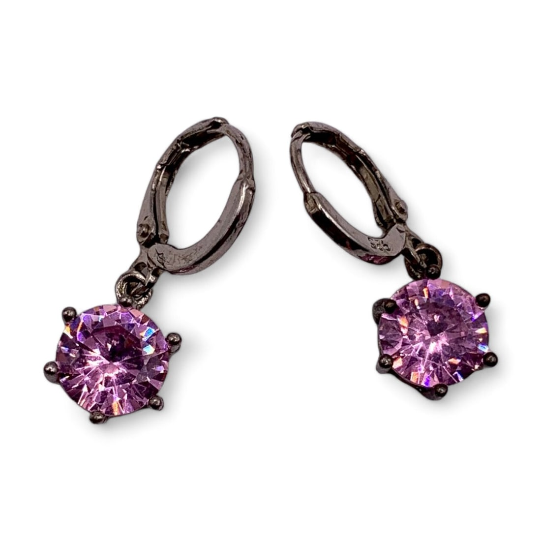 Sterling Silver And Pink Rhinestone Lever Back Dangle Earrings 2.8g (1 of 3)