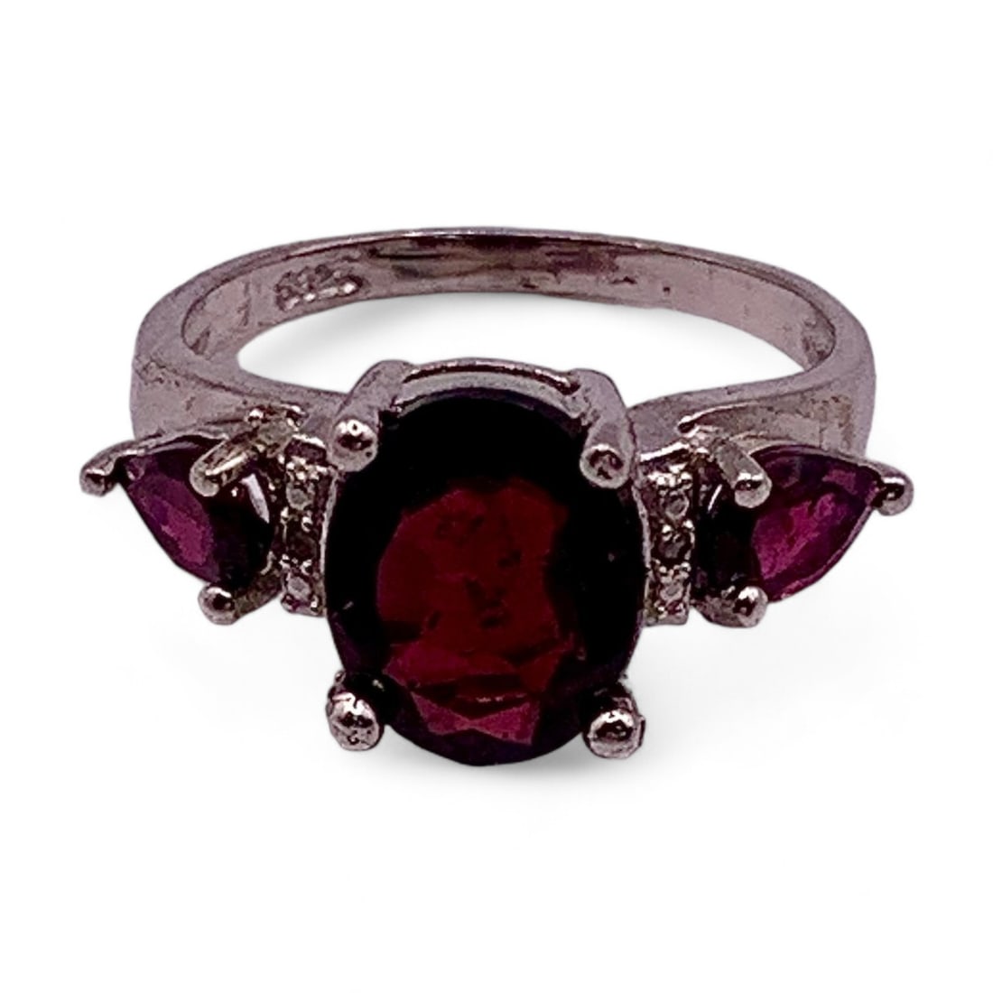 Sterling Silver Dark Purple Ruby Colored Rhinestone Ring 3.4g (1 of 3)