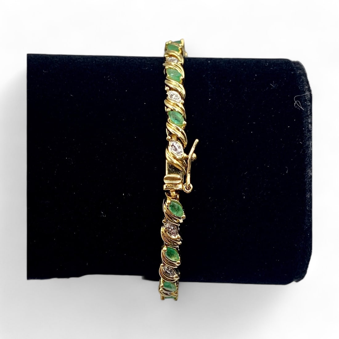 Gold Over Sterling Silver Mint Green Rhinestone Bracelet 10.7g (1 of 3)