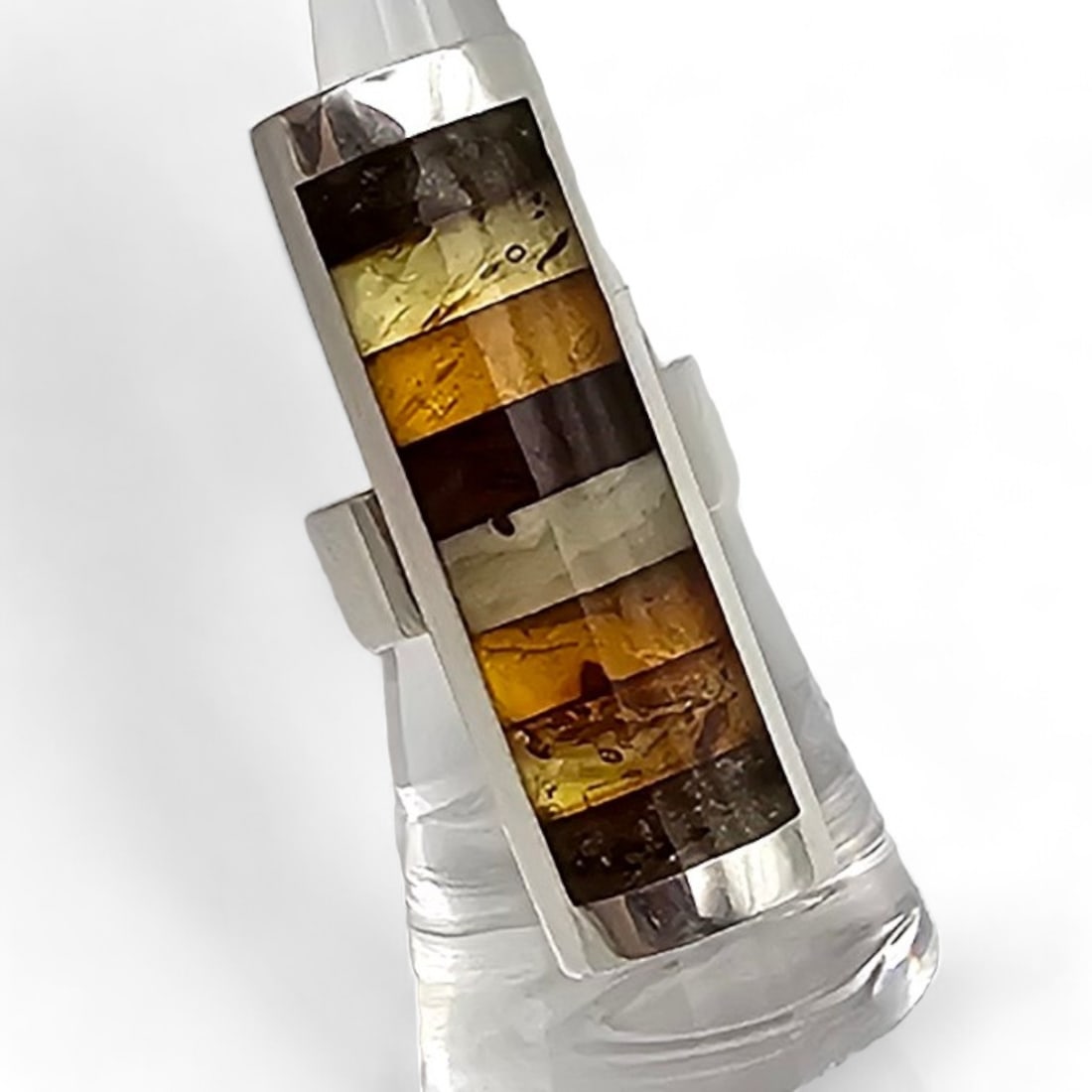 New Awesome Poland Multi Color Amber Sterling Silver Ring Adjustable 11.4 G (1 of 5)