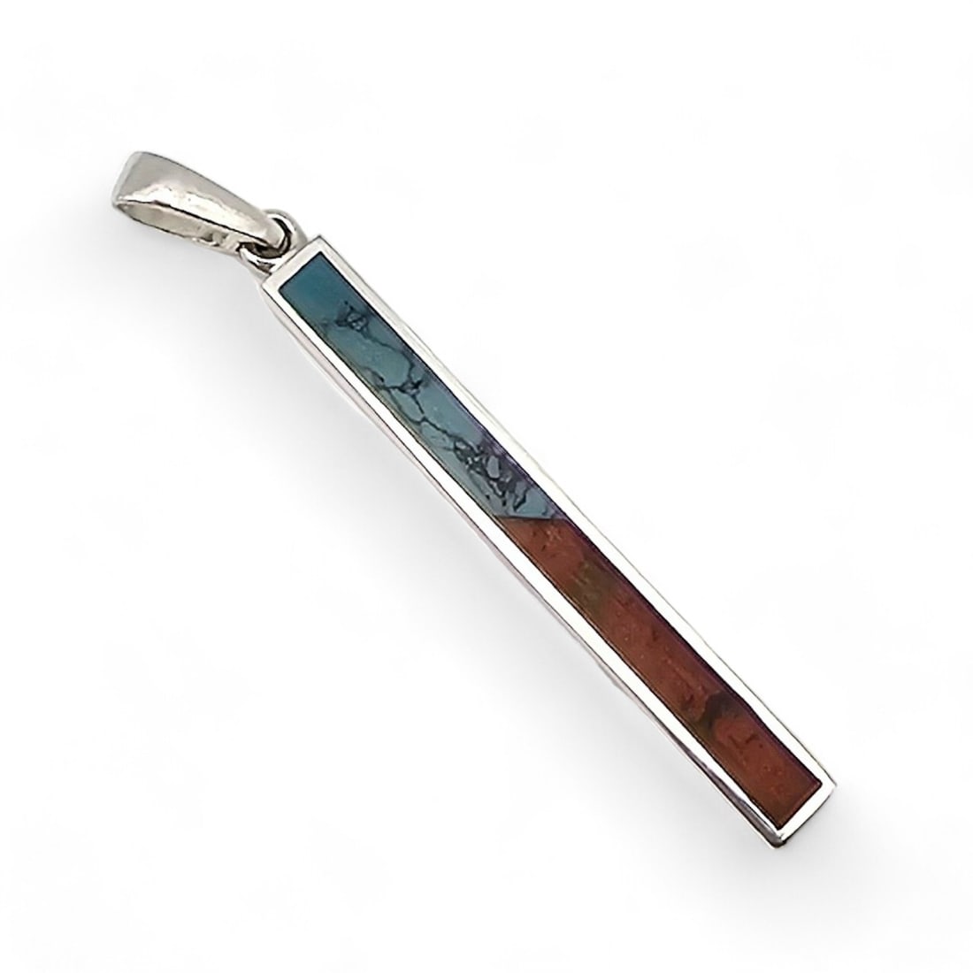 New Great High Quality Poland Amber Turquoise Sterling Silver Bar Pendant 4.4 G (1 of 3)