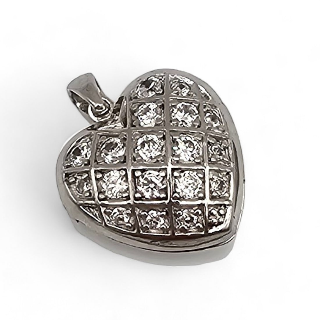 Rhinestone Sterling Silver Heart Locket Pendant 7.6 G: Rhinestone Sterling Silver Heart Locket Pendant 7.6 G