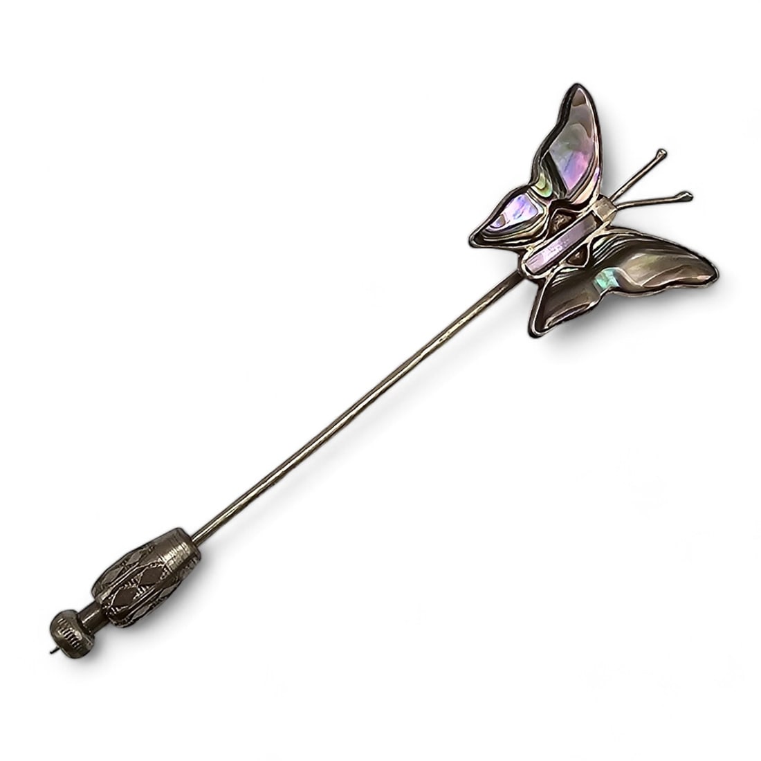 Mexico Abalone Sterling Silver Butterfly Stick Pin 3.4 G: Mexico Abalone Sterling Silver Butterfly Stick Pin 3.4 G