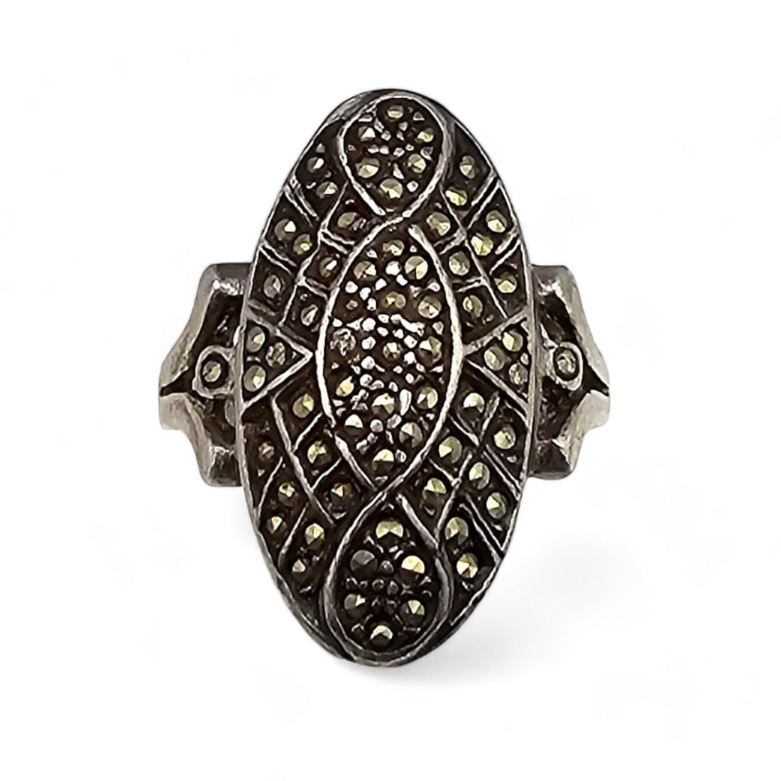 Marcasite Sterling Silver Cocktail Ring Size 8.5 7.4 G: Marcasite Sterling Silver Cocktail Ring Size 8.5 7.4 G