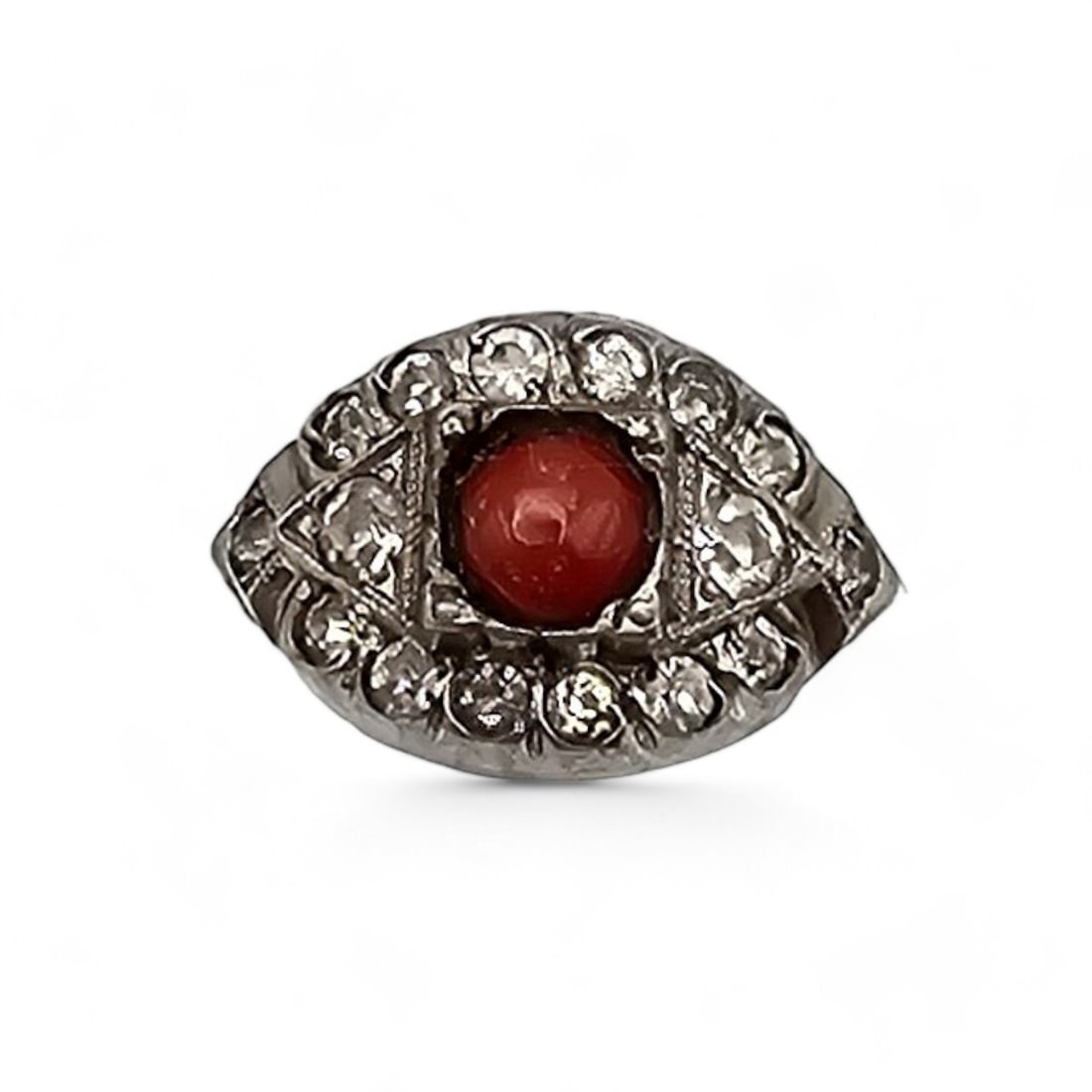 Vintage Rhinestone Sterling Silver Cocktail Ring Size 5 2.8 G (1 of 5)