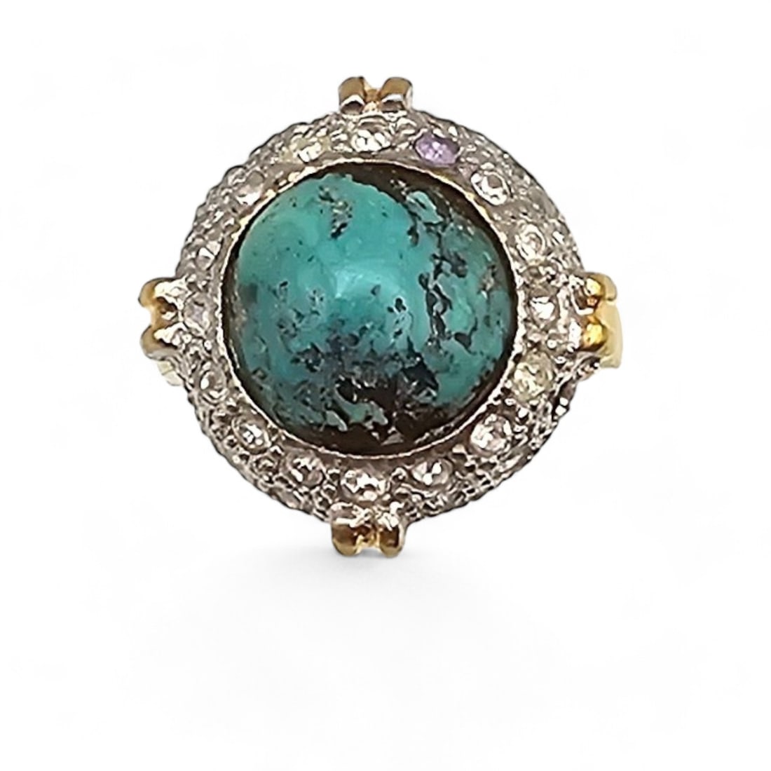 NT Rhinestone Gold Over Sterling Silver Cocktail Ring Size 7.75 7.9 G (1 of 5)