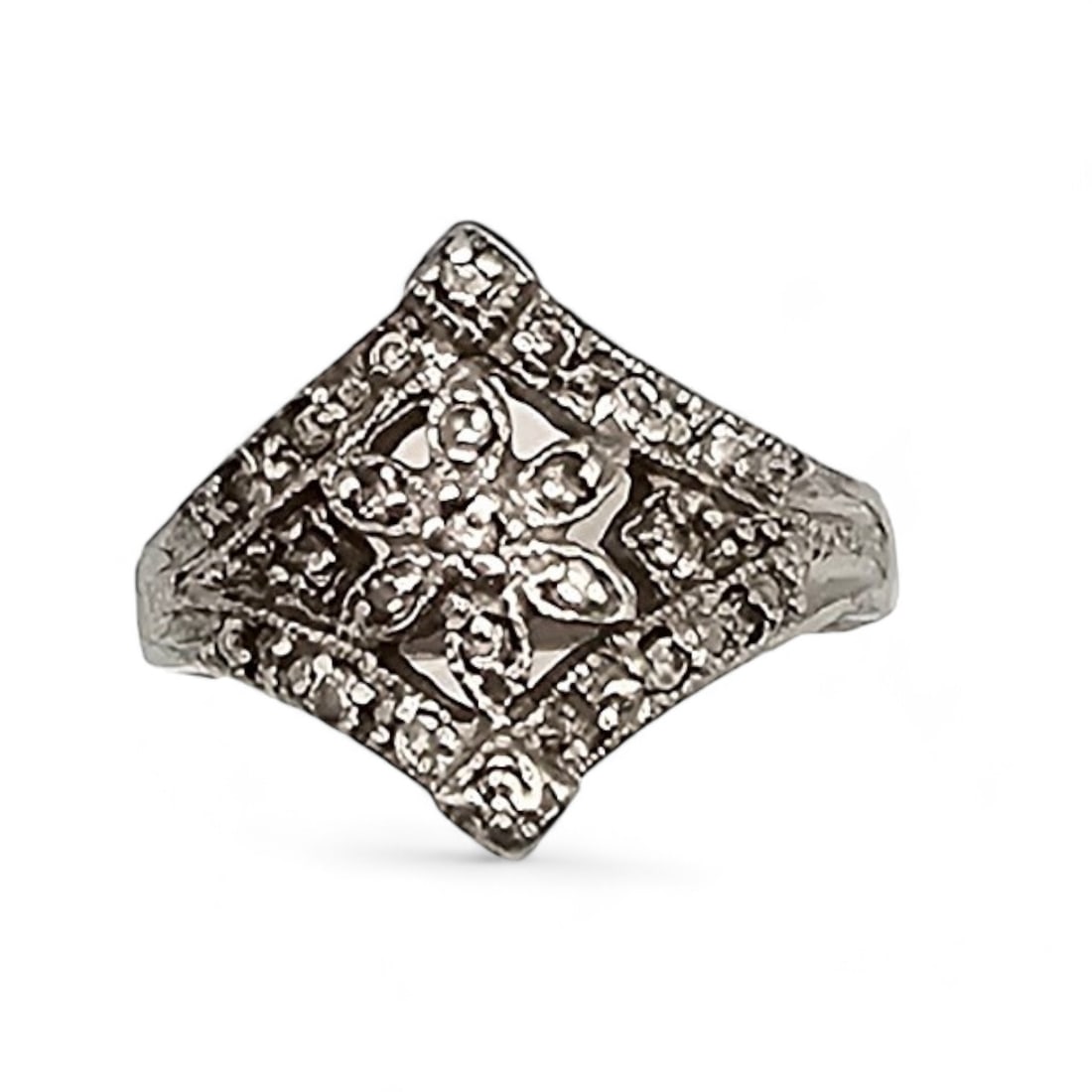 N Rhinestone Sterling Silver Cocktail Ring Size 6.75 4.2 G: N Rhinestone Sterling Silver Cocktail Ring Size 6.75 4.2 G