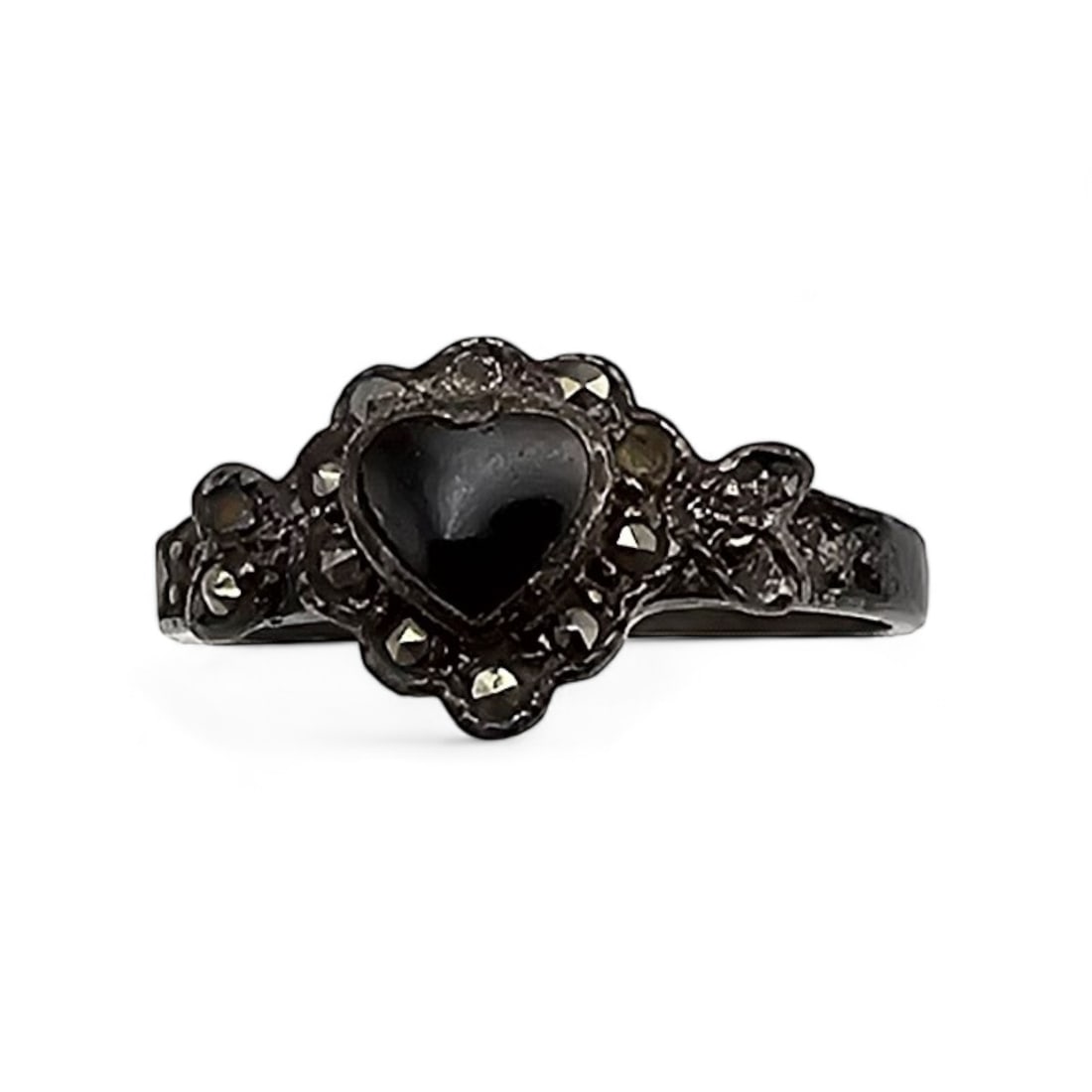 Marcasite Onyx Sterling Silver Cocktail Ring Size 6.25 2.2 G: Marcasite Onyx Sterling Silver Cocktail Ring Size 6.25 2.2 G