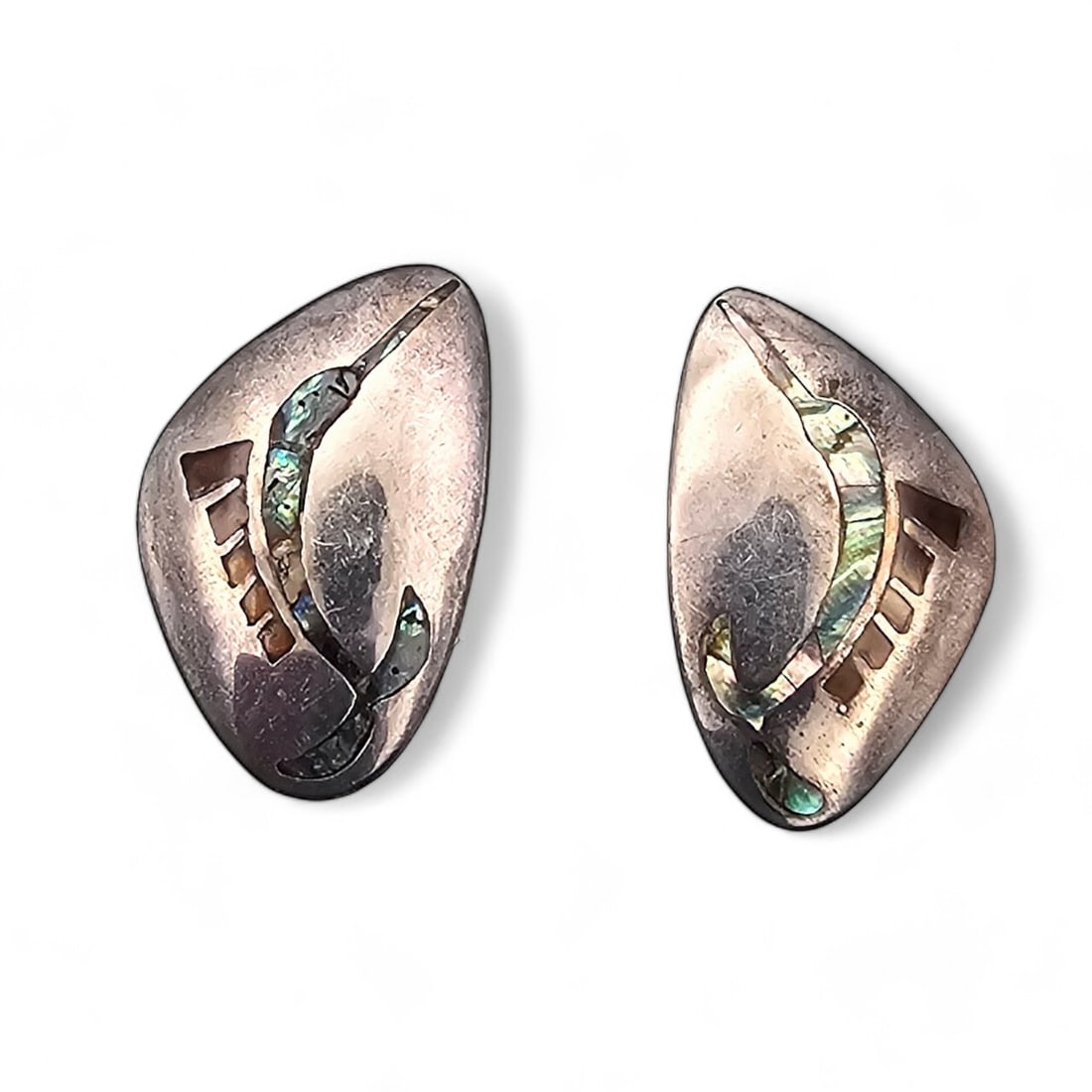 Mexico Tigers Eye Abalone Sterling Silver Earrings 8.4 G (1 of 3)