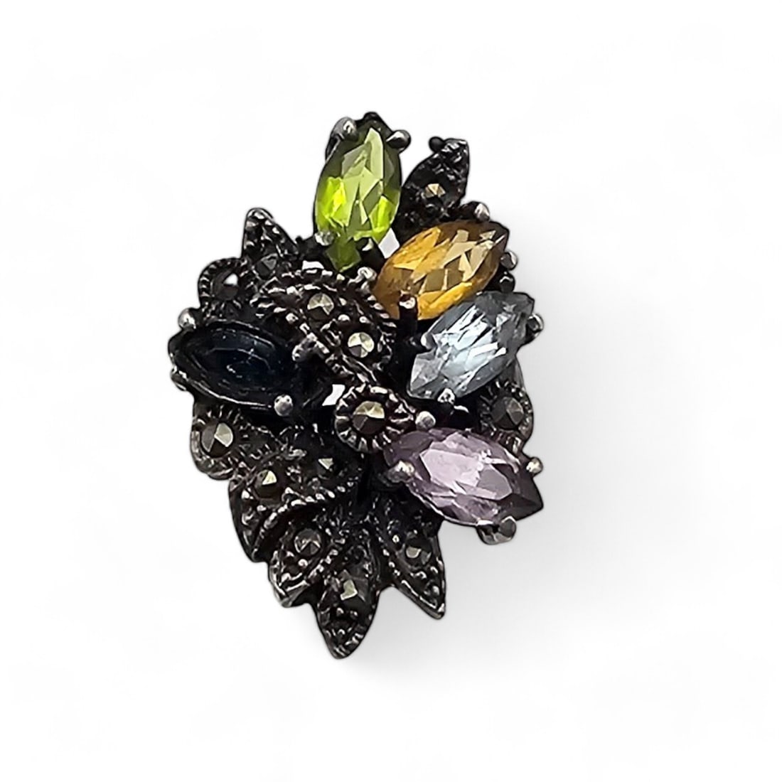 Multi Gemstone Sterling Silver Cocktail Ring Size 4.75 4.9 G (1 of 5)