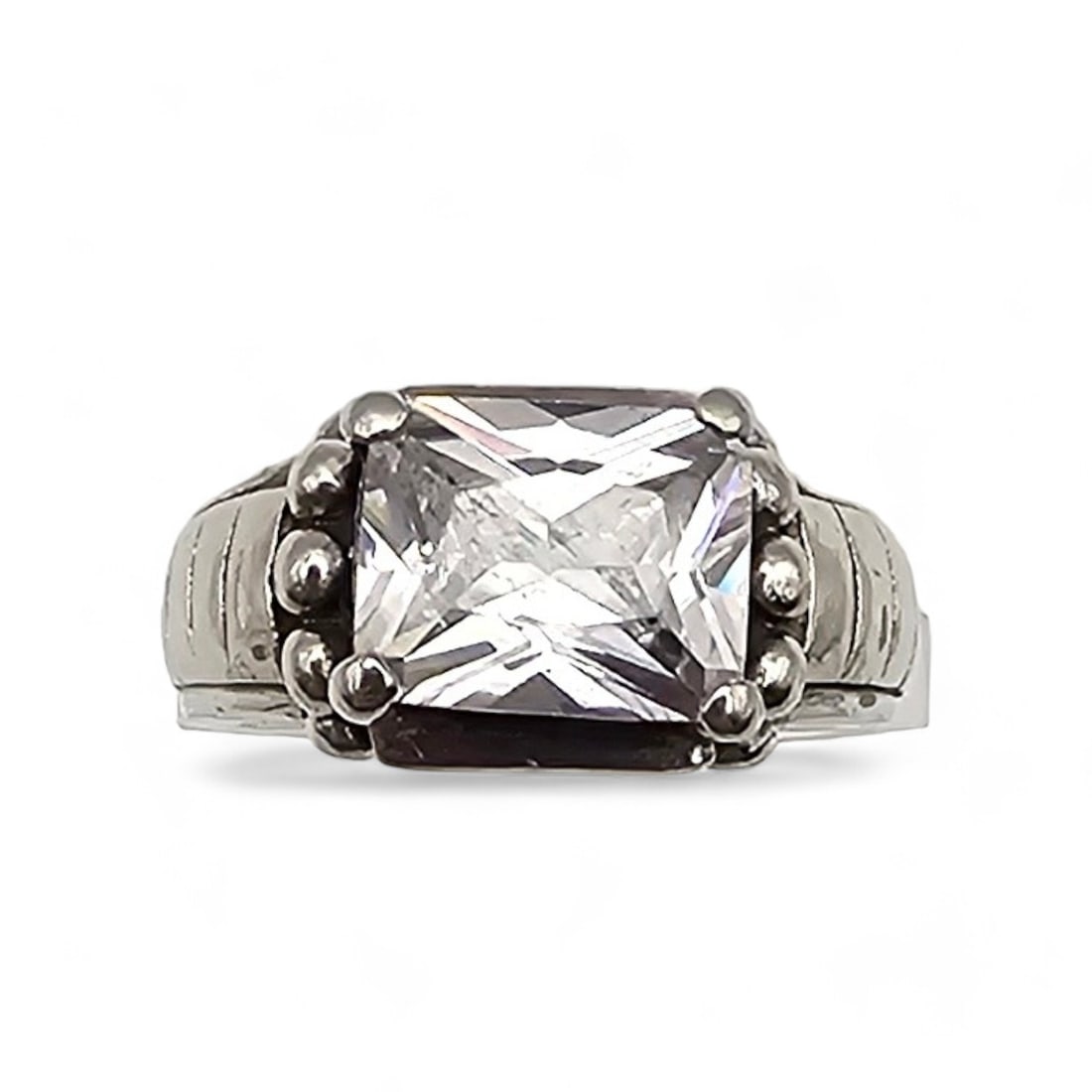 NF Rhinestone Sterling Silver Cocktail Ring Size 5.75 7.3 G: NF Rhinestone Sterling Silver Cocktail Ring Size 5.75 7.3 G