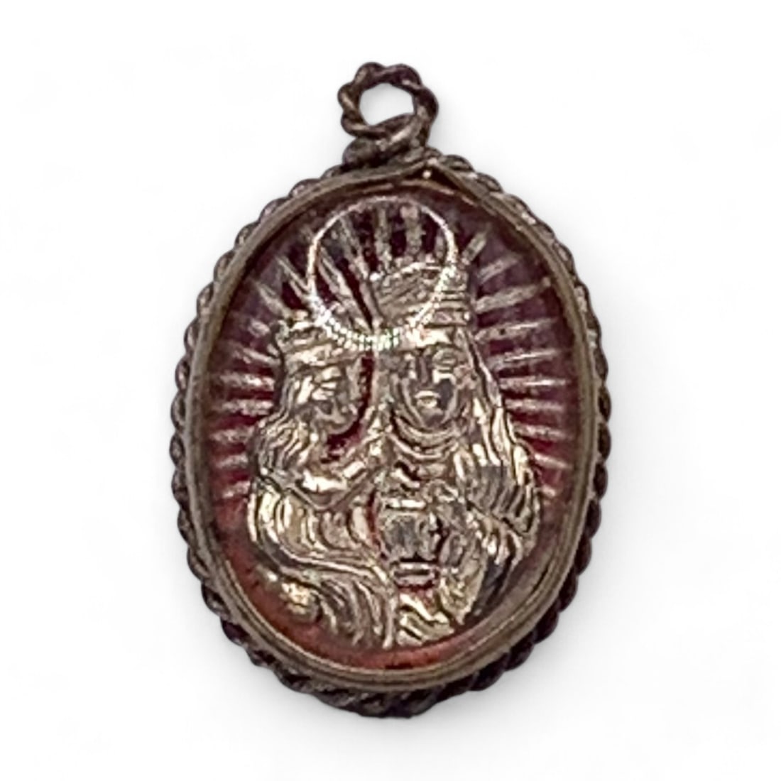 Vintage Silver Tone Anne De Beaupre Notre Dame Painted Enamel Necklace Pendant 4g (1 of 3)