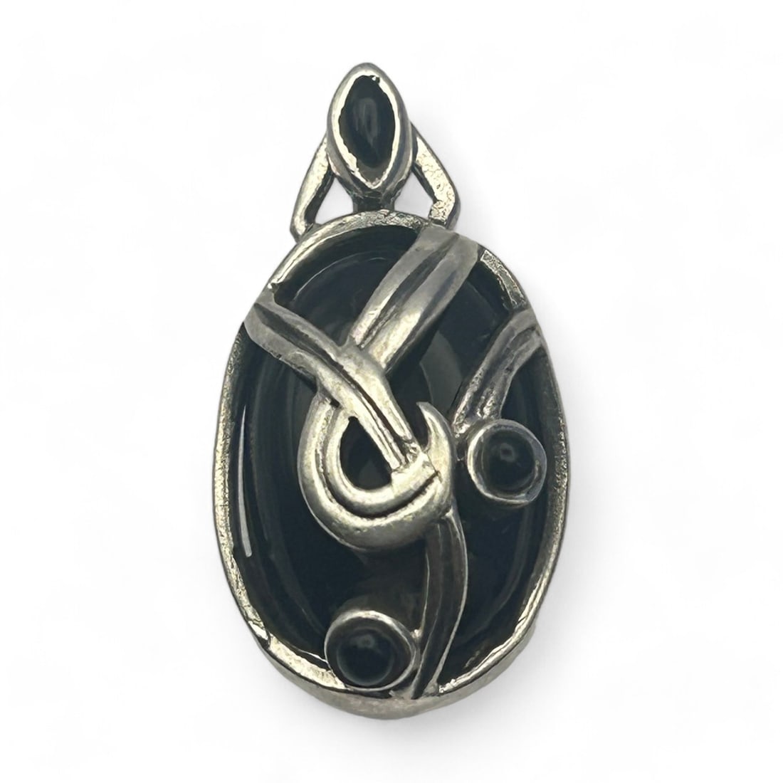 Sterling Silver Pendant With Large Oval Black Stone. 9.49 G (1 of 3)