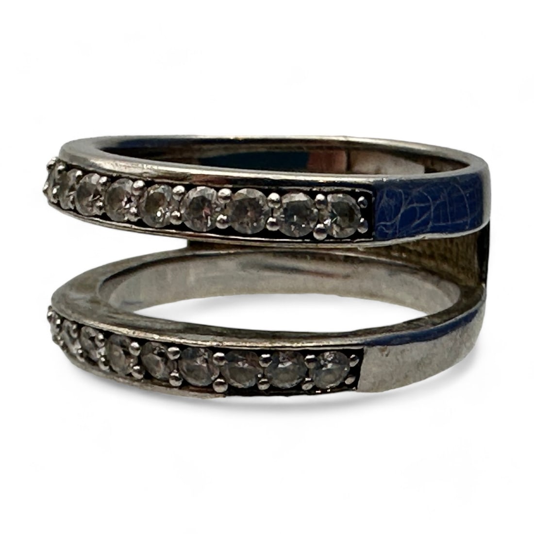 CZ Sterling Silver Ring With Double Band In Clear Rhinestones, Size 9. 7.55 G.: CZ Sterling Silver Ring With Double Band In Clear Rhinestones, Size 9. 7.55 G.