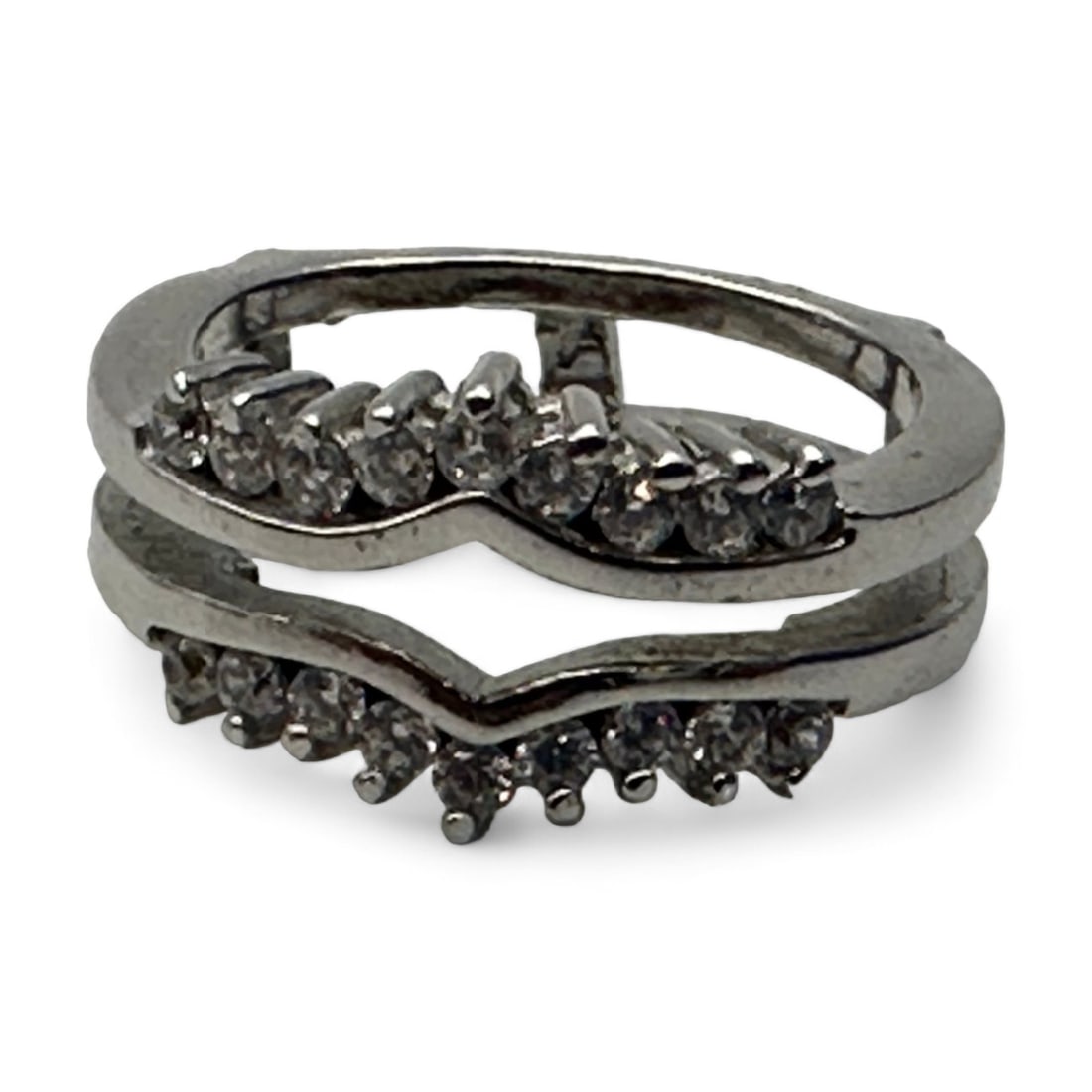 ISA-sterling Silver Ring With Double Band And Clear Rhinestones, Size 6,4.80 G. (1 of 5)